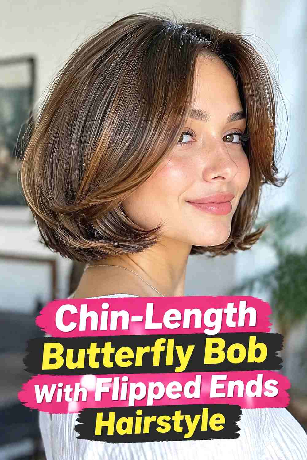 2. Chin Length Butterfly Bob With Flipped Ends Hairstyle
