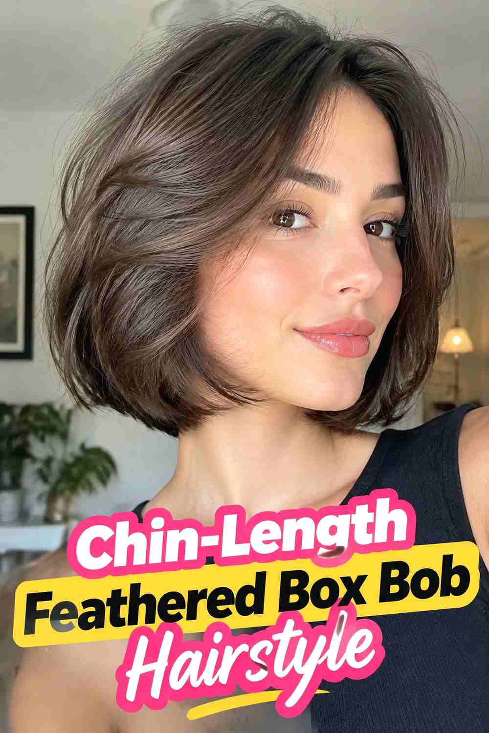 18. Chin Length Feathered Box Bob Hairstyle