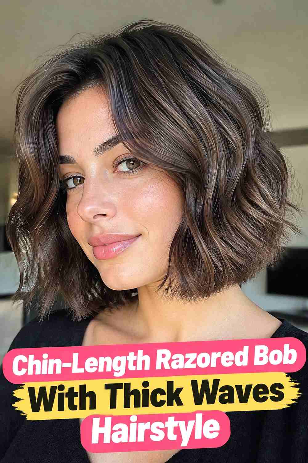 13. Chin Length Razored Bob With Thick Waves Hairstyle