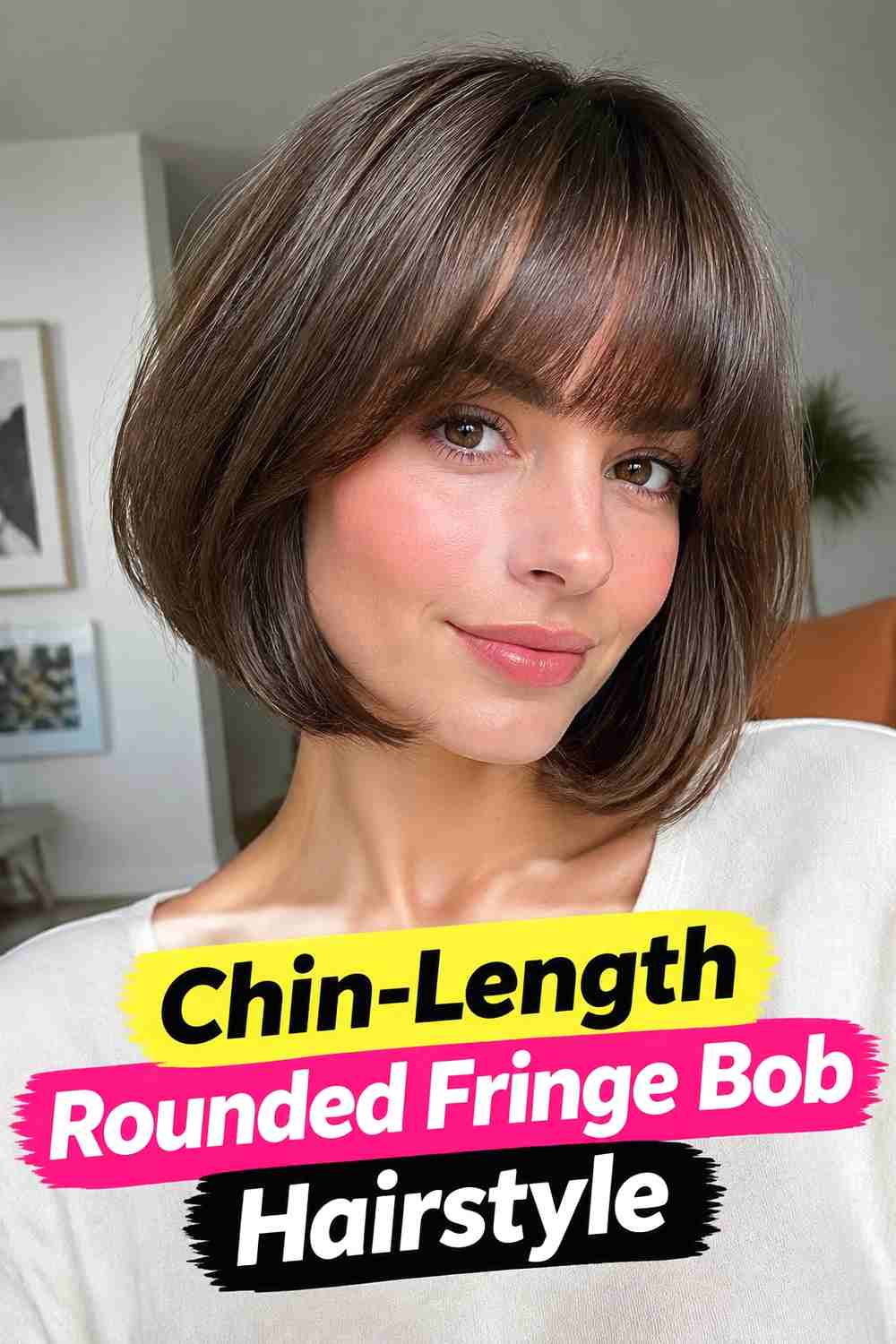 11. Chin Length Rounded Fringe Bob Hairstyle