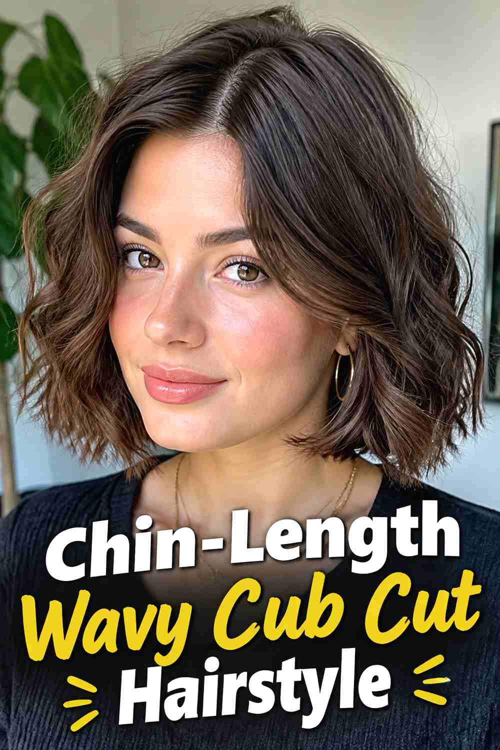 2. Chin Length Wavy Cub Cut Hairstyle