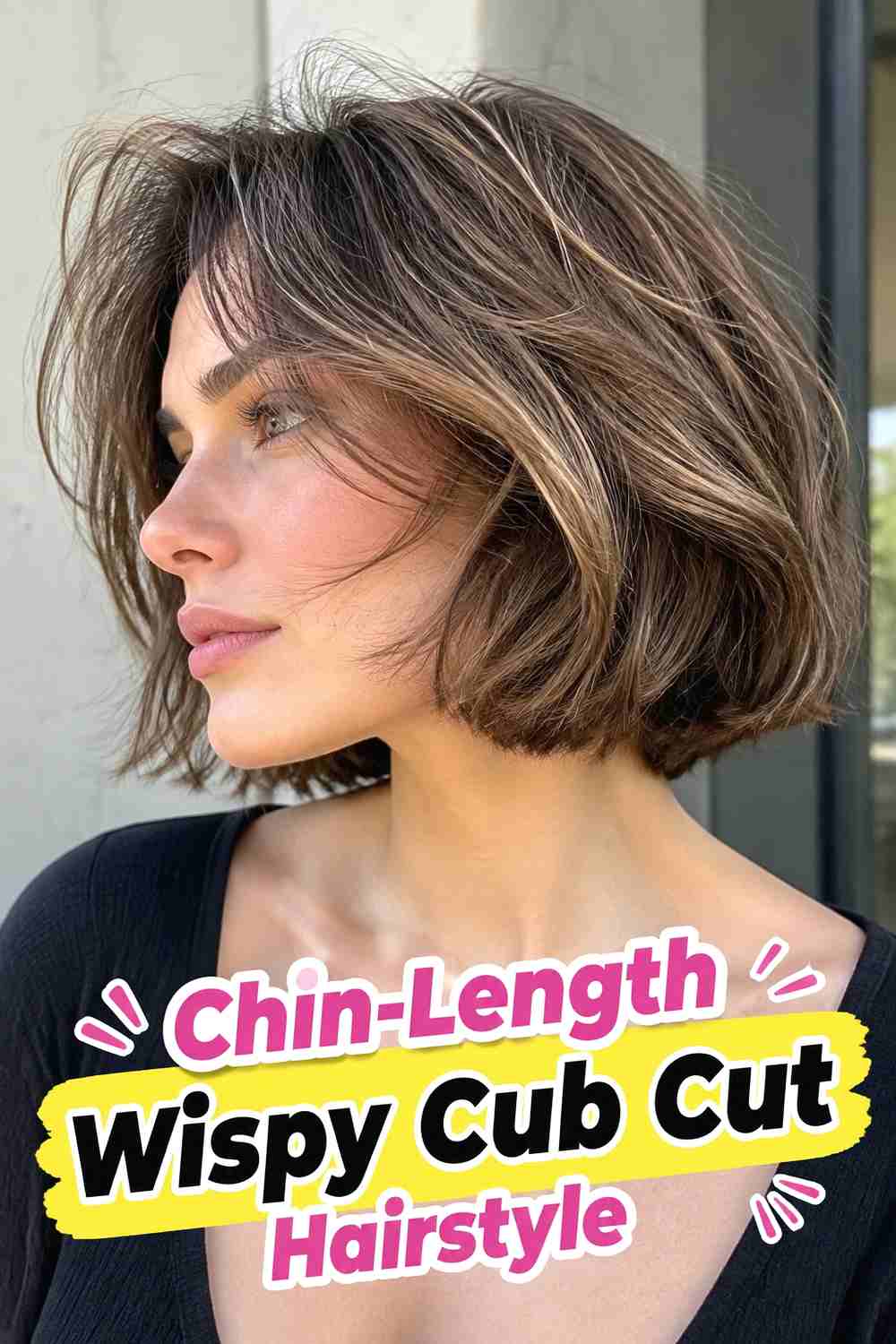 10. Chin Length Wispy Cub Cut Hairstyle