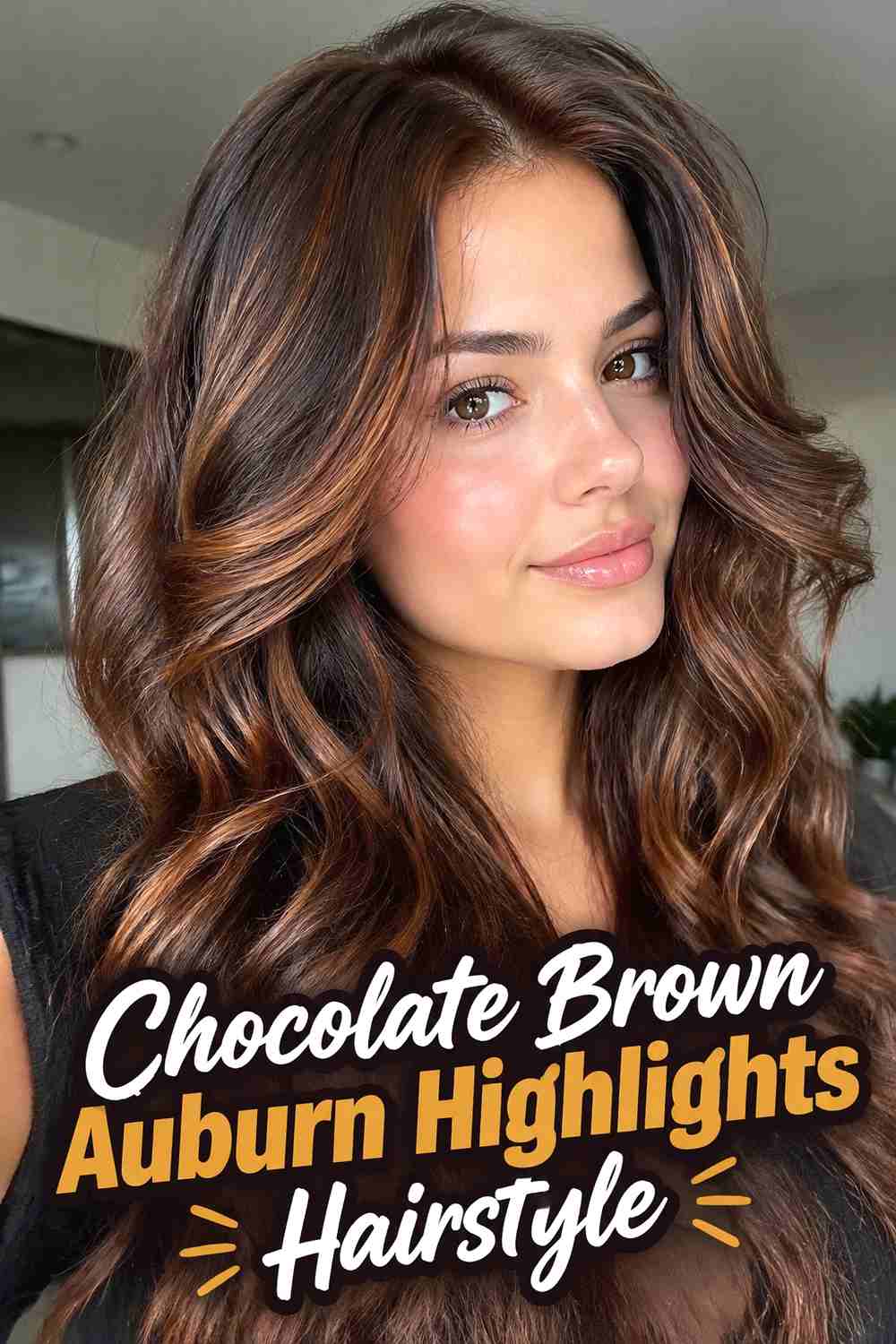 9. Chocolate Brown Auburn Highlights Hairstyle