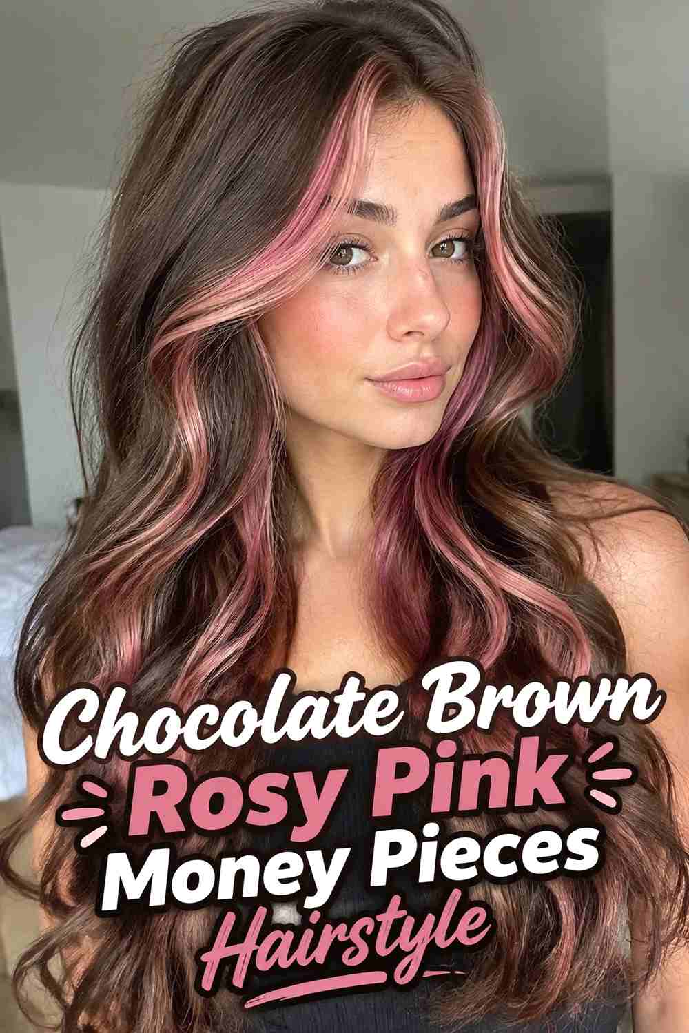 4. Chocolate Brown Rosy Pink Money Pieces Hairstyle