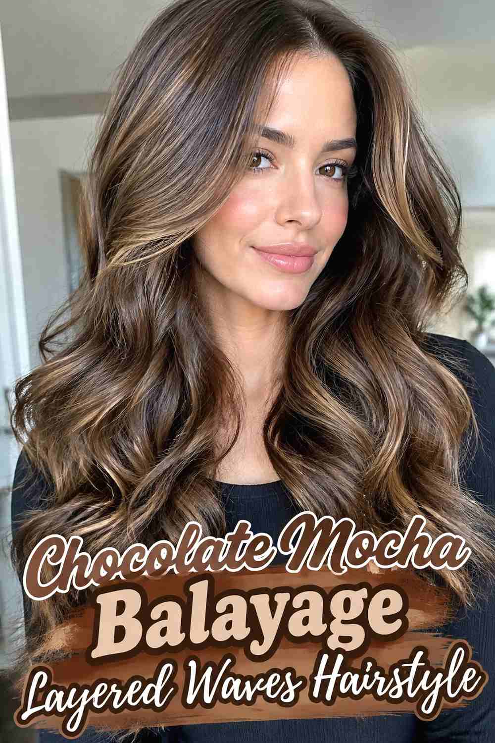 11. Chocolate Mocha Balayage Layered Waves Hairstyle