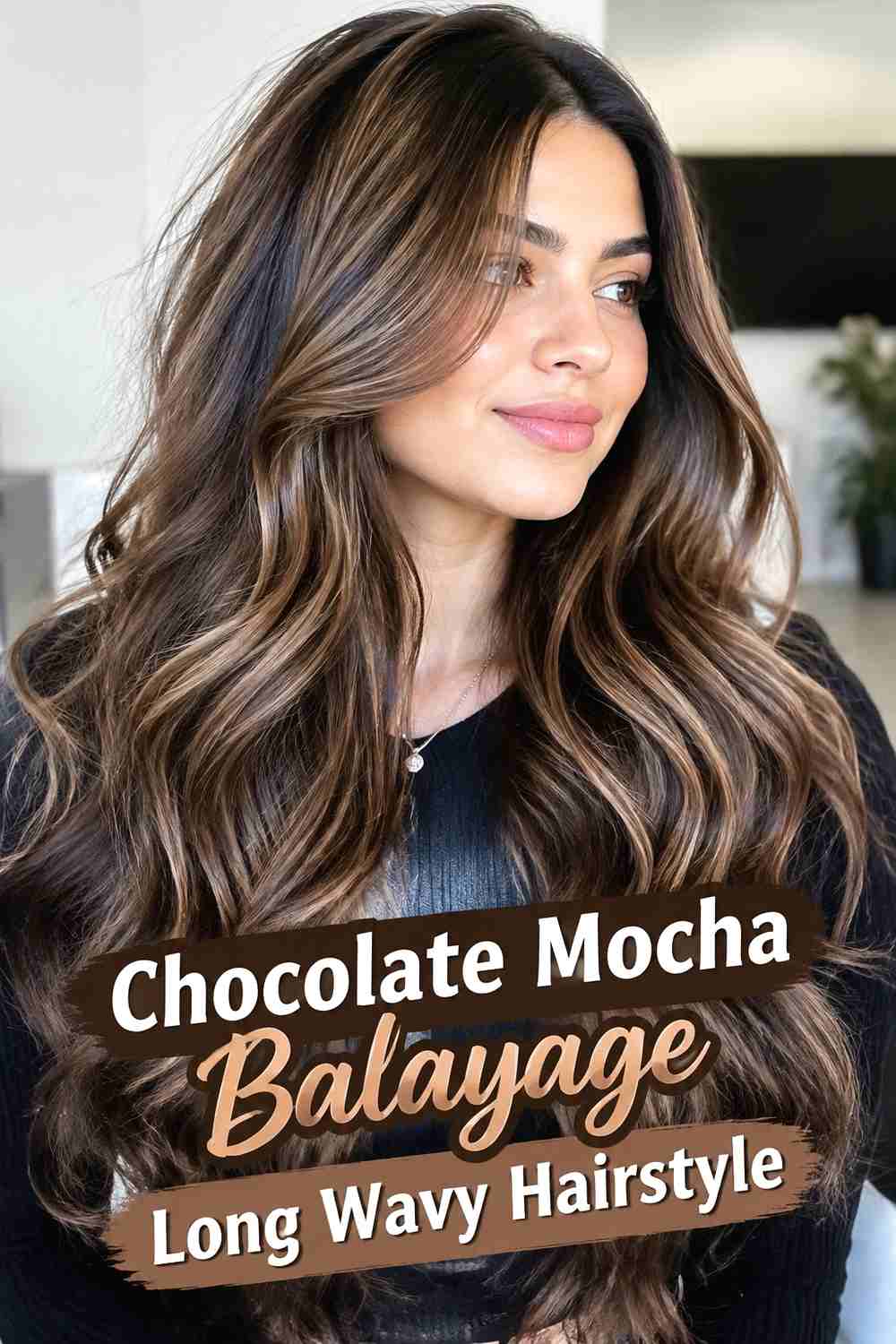 6. Chocolate Mocha Balayage Long Wavy Hairstyle