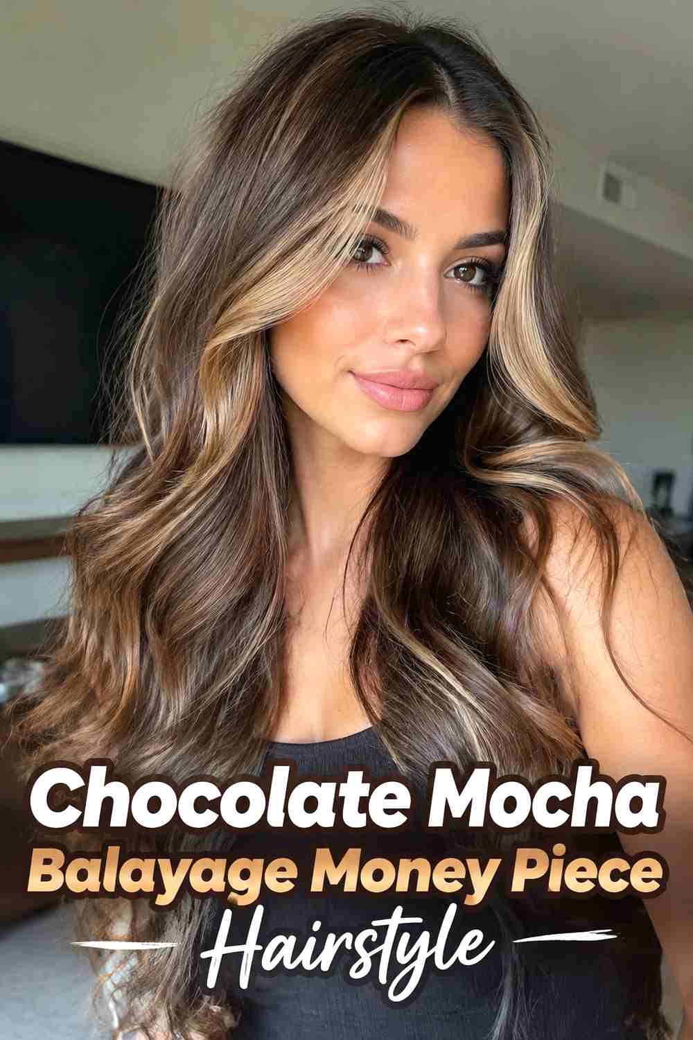 12. Chocolate Mocha Balayage Money Piece Hairstyle