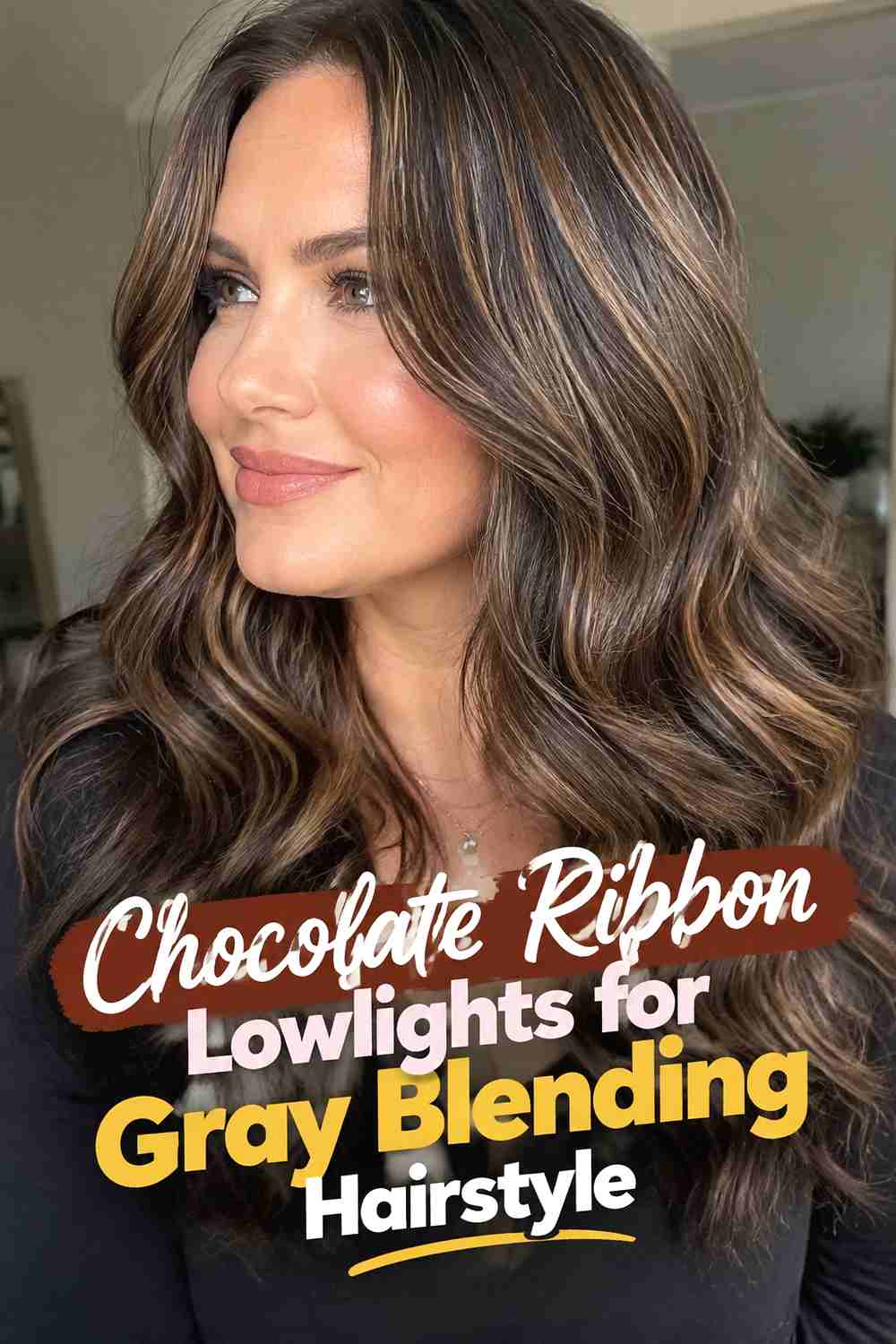 2. Chocolate Ribbon Lowlights For Gray Blending Hairstyle
