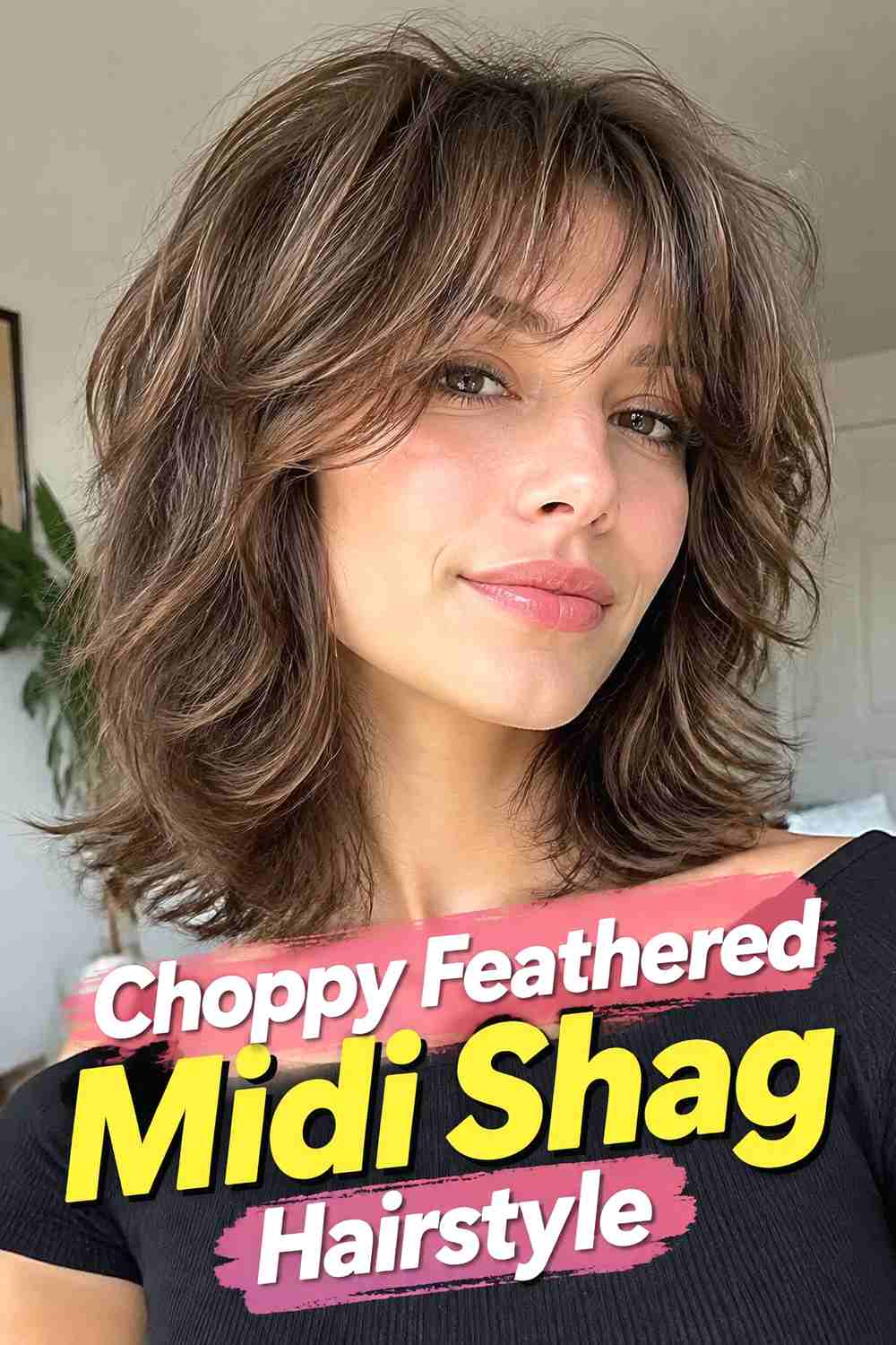 12. Choppy Feathered Midi Shag Hairstyle