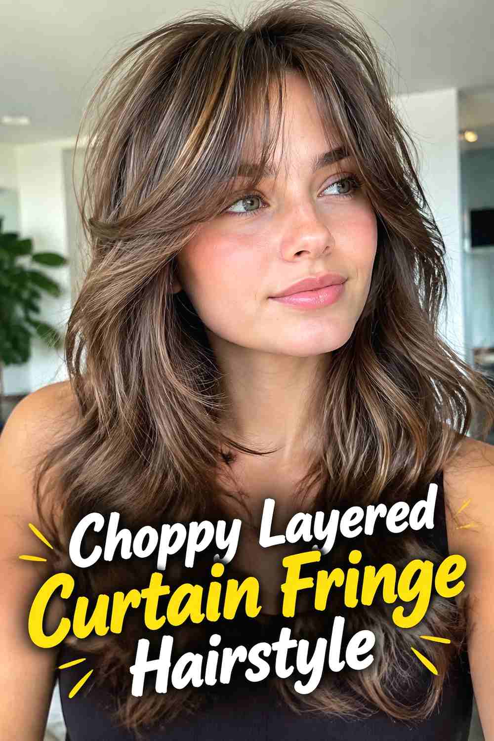11. Choppy Layered Curtain Fringe Hairstyle