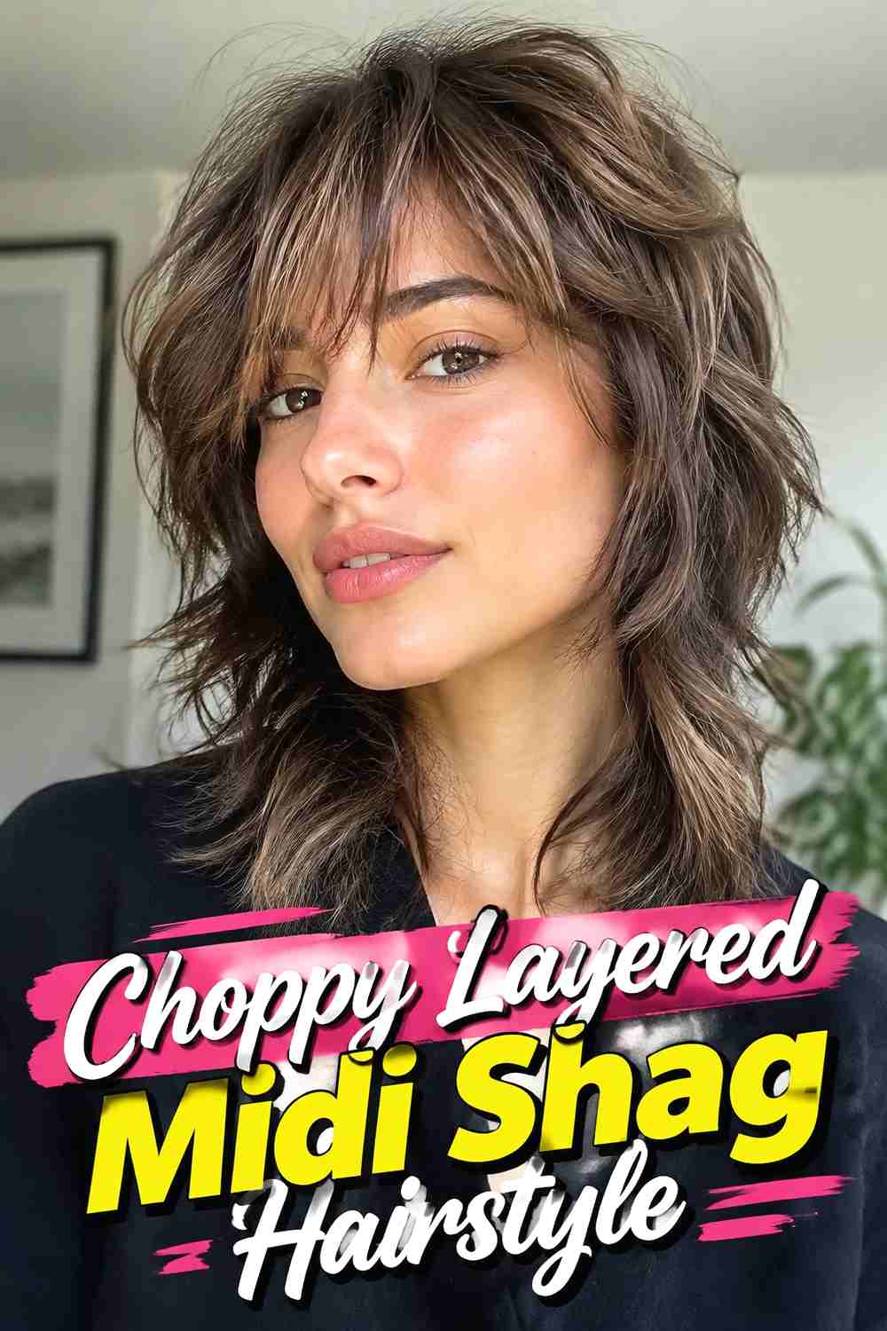 9. Choppy Layered Midi Shag Hairstyle