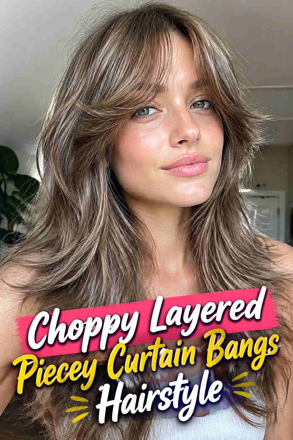 12. Choppy Layered Piecey Curtain Bangs Hairstyle