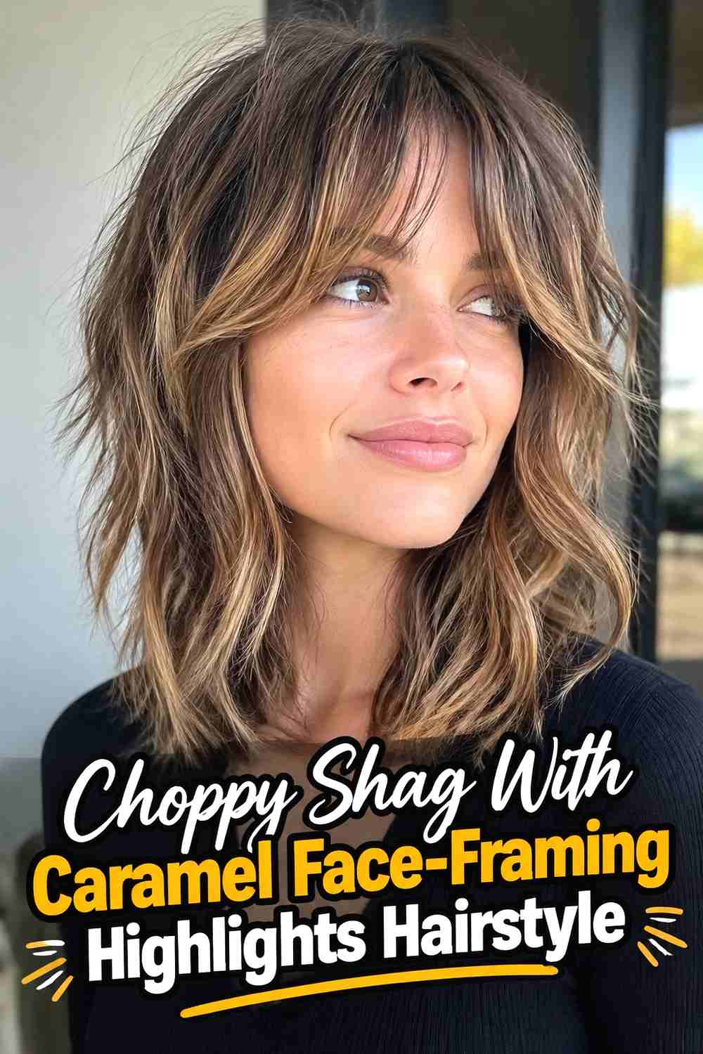 3. Choppy Shag With Caramel Face Framing Highlights Hairstyle
