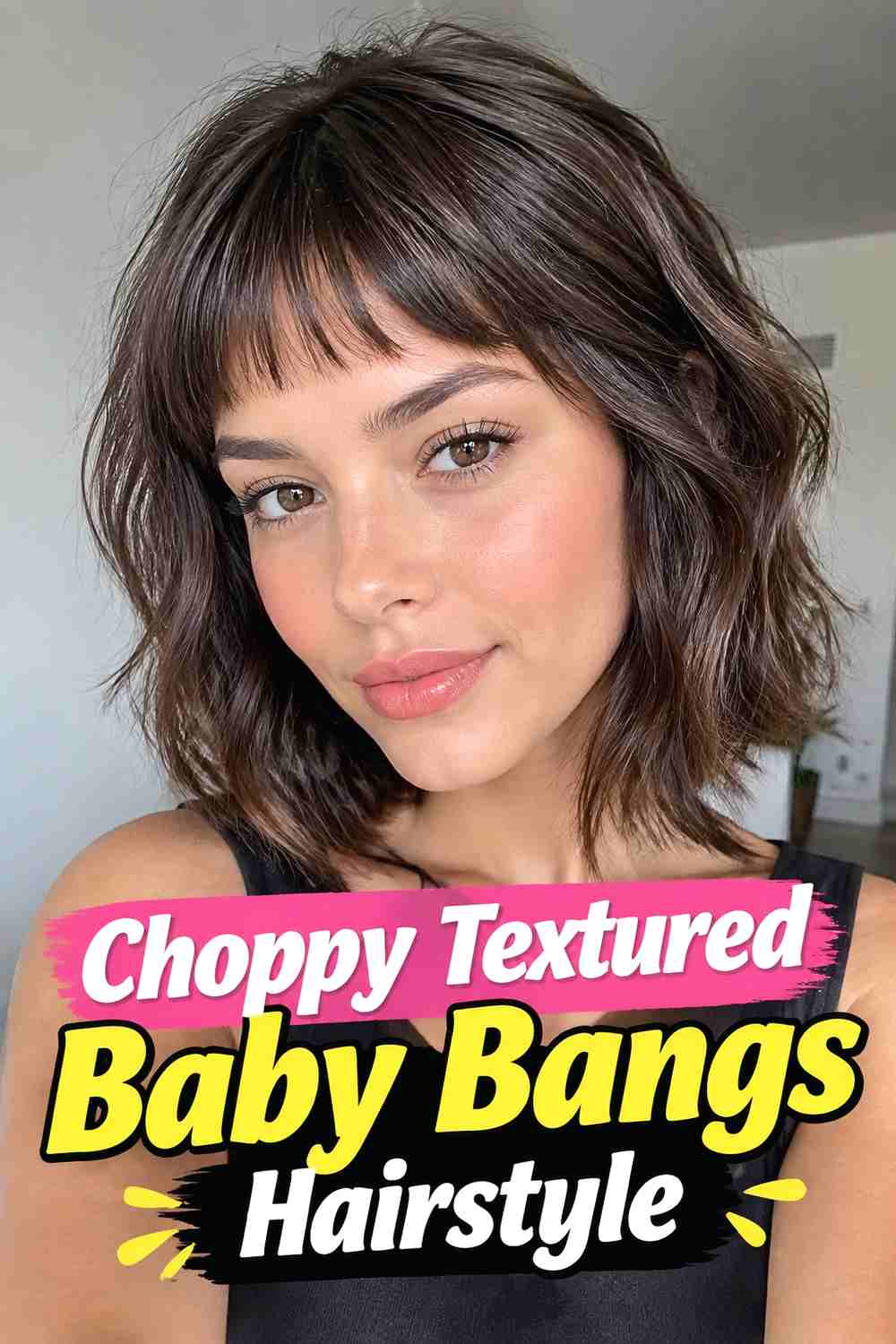 2. Choppy Textured Baby Bangs Hairstyle