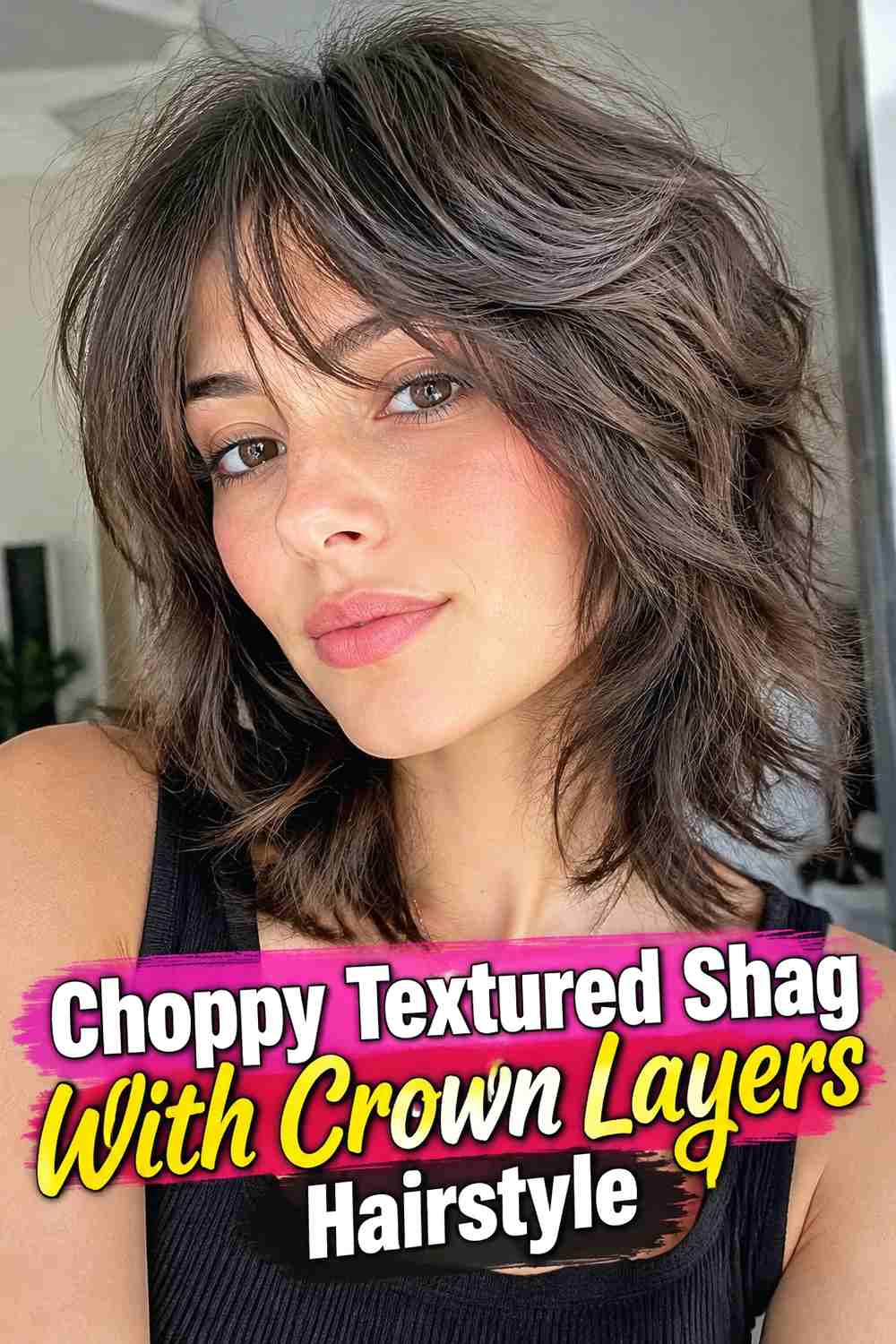 3. Choppy Textured Shag With Crown Layers Hairstyle