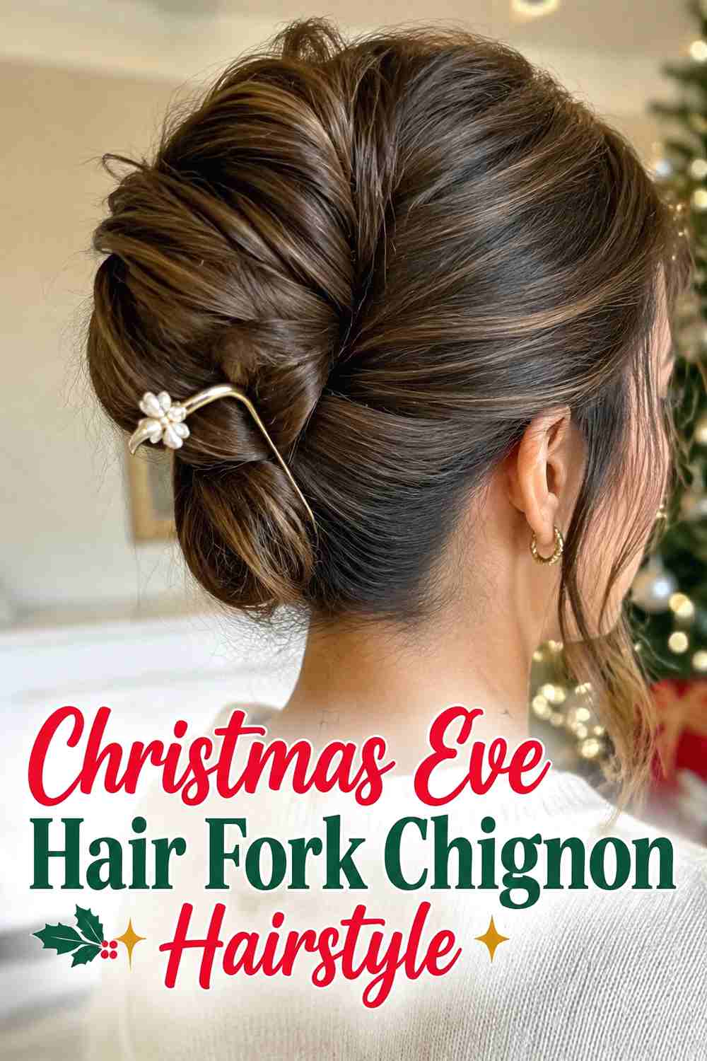 15. Christmas Eve Hair Fork Chignon Hairstyle
