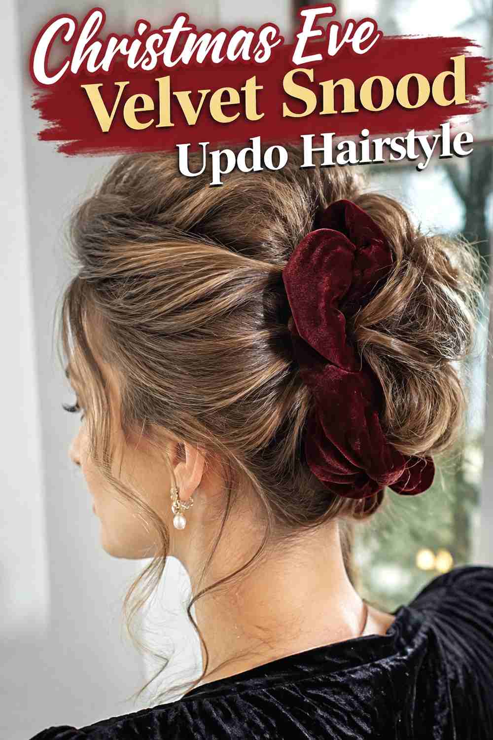 15. Christmas Eve Velvet Snood Updo Hairstyle