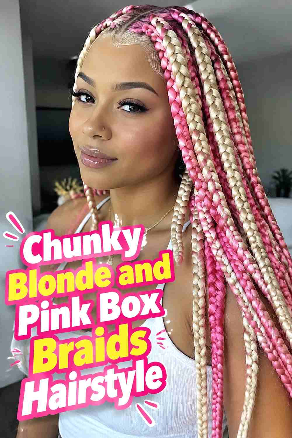 10. Chunky Blonde And Pink Box Braids Hairstyle