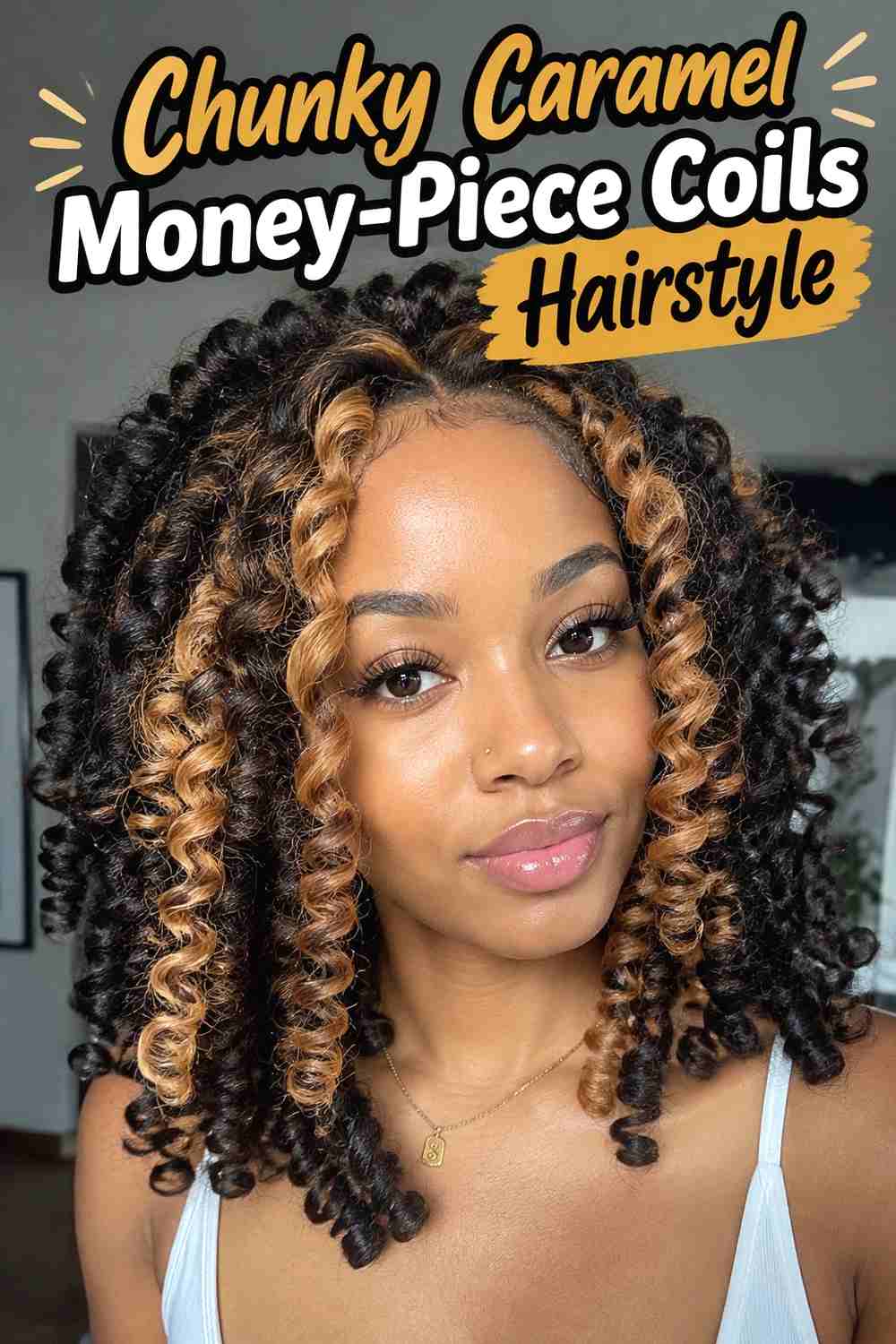 5. Chunky Caramel Money Piece Coils Hairstyle