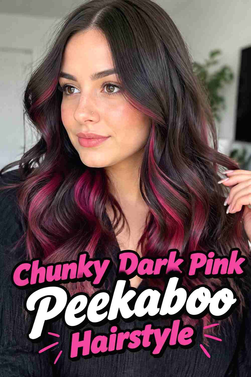 13. Chunky Dark Pink Peekaboo Hairstyle