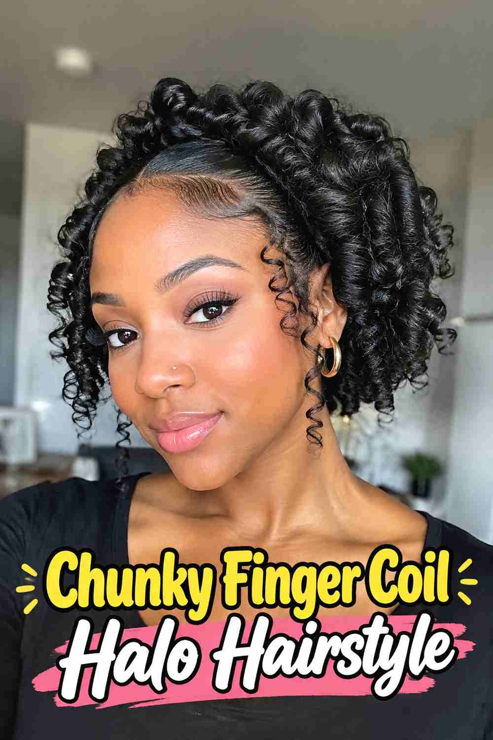 7. Chunky Finger Coil Halo Hairstyle