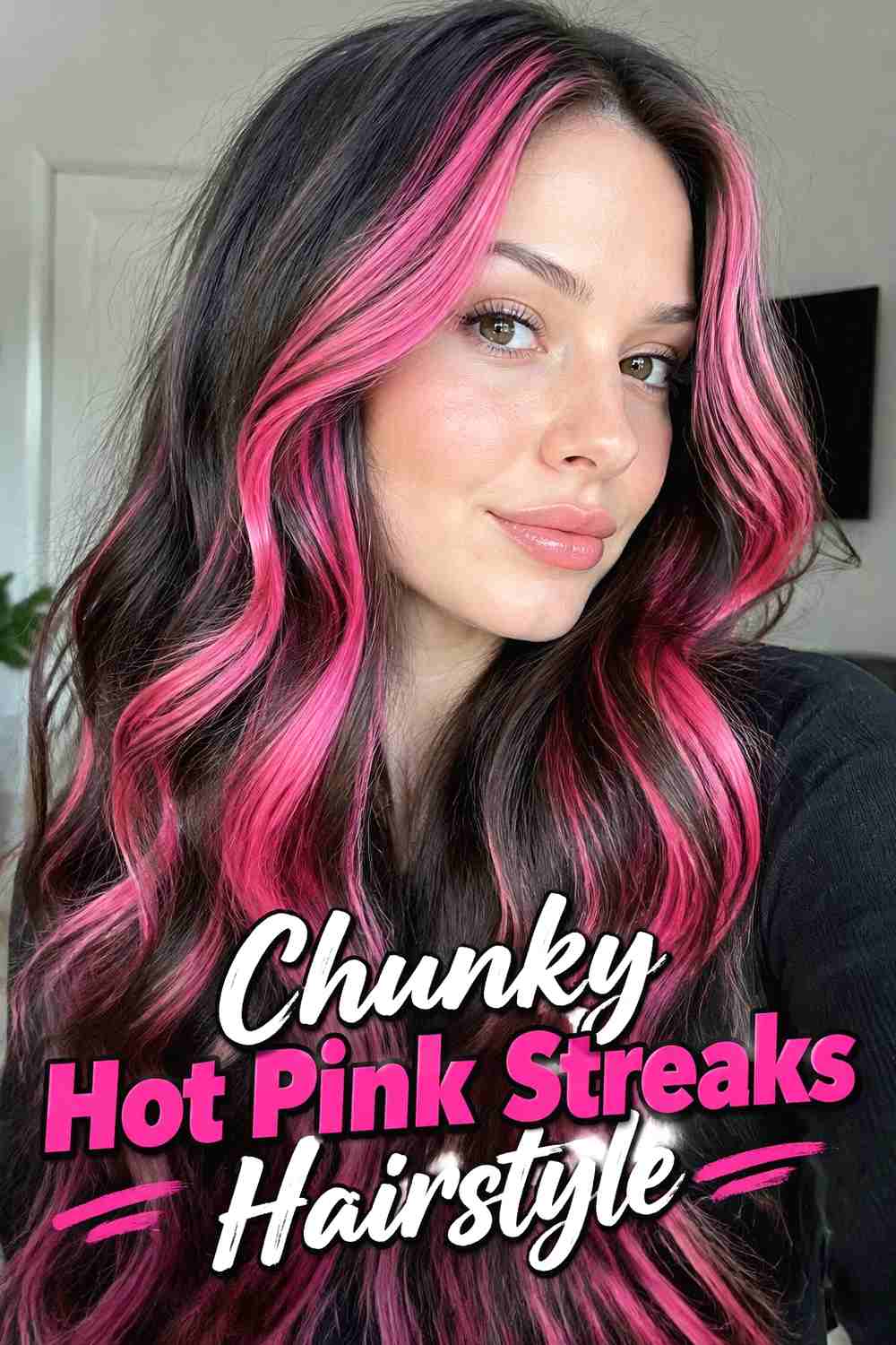 3. Chunky Hot Pink Streaks Hairstyle