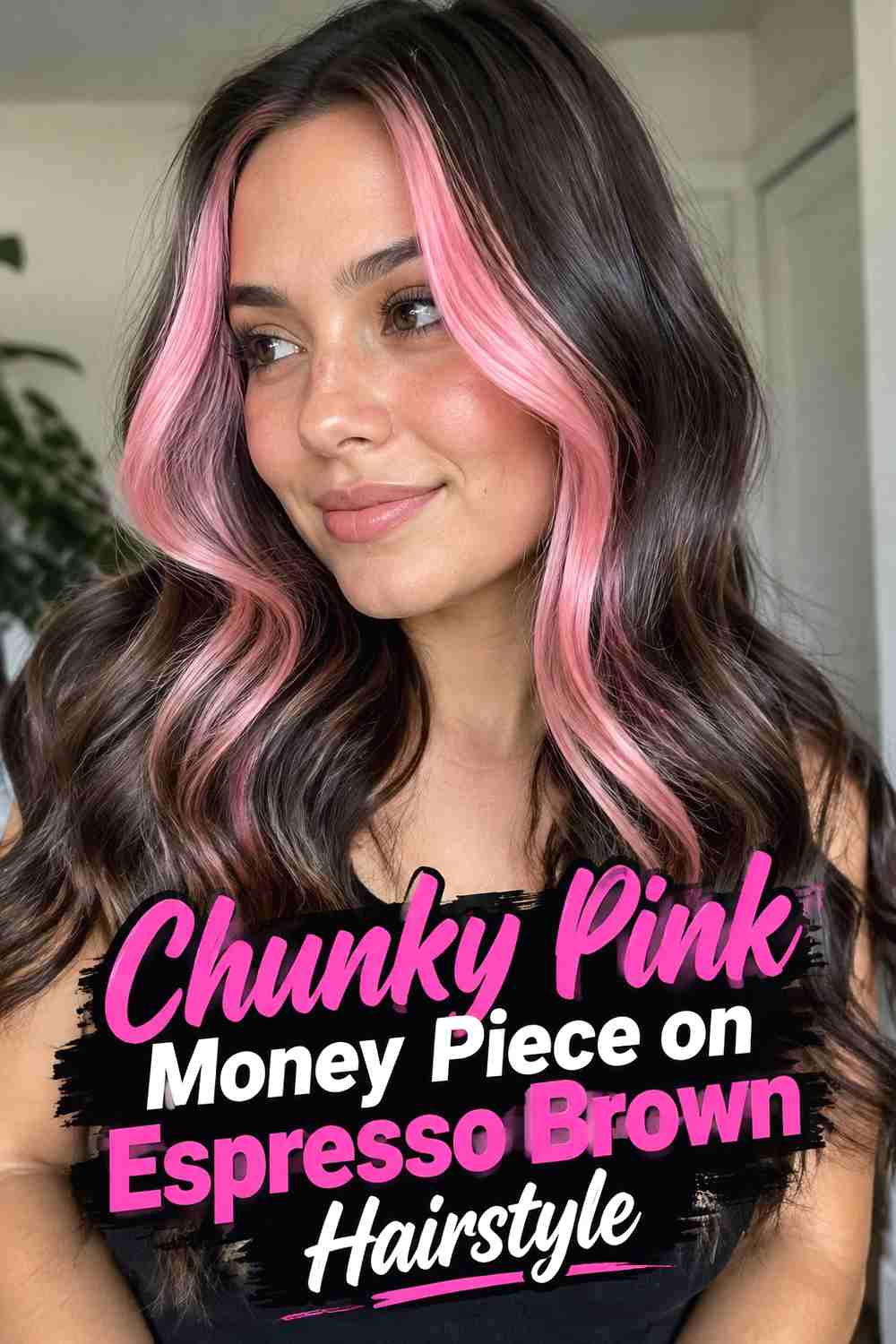 12. Chunky Pink Money Piece On Espresso Brown Hairstyle