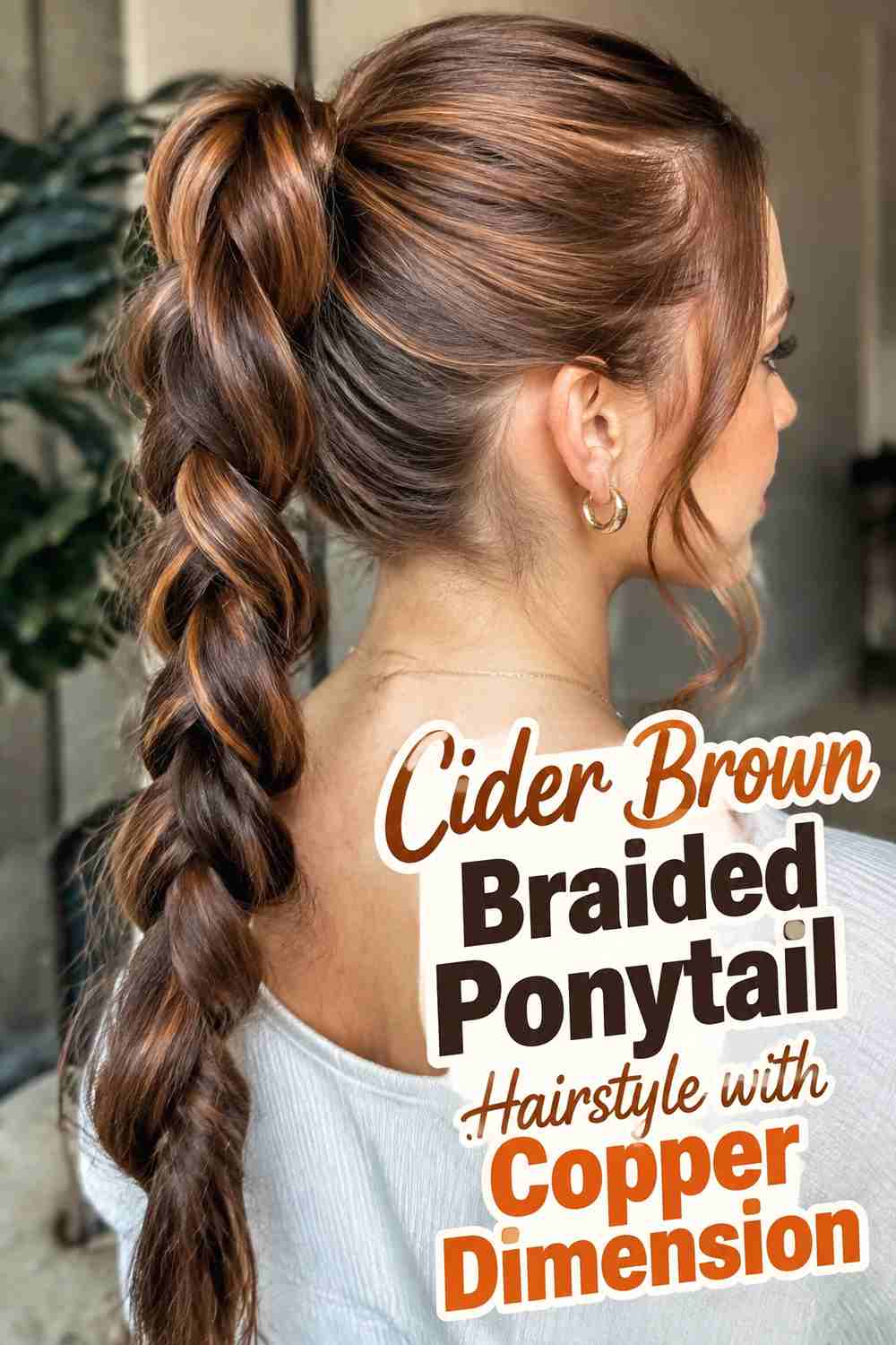 17. Cider Brown Braided Ponytail Hairstyle With Copper Dimension