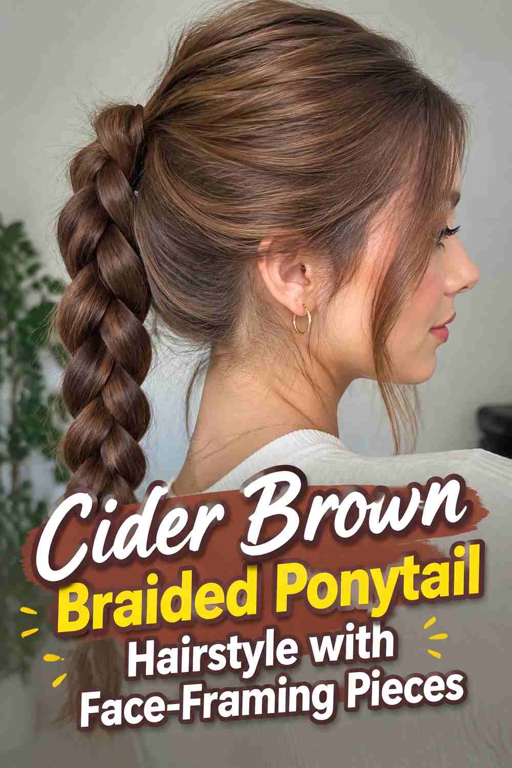 10. Cider Brown Braided Ponytail Hairstyle With Face Framing Pieces