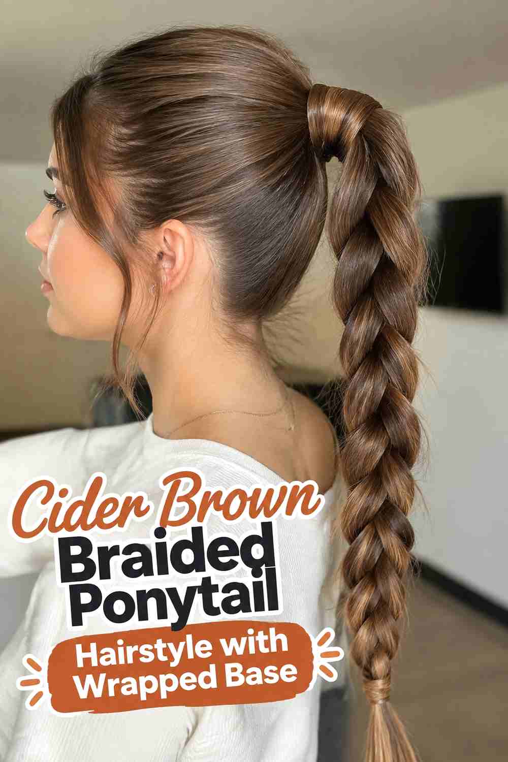 13. Cider Brown Braided Ponytail Hairstyle With Wrapped Base