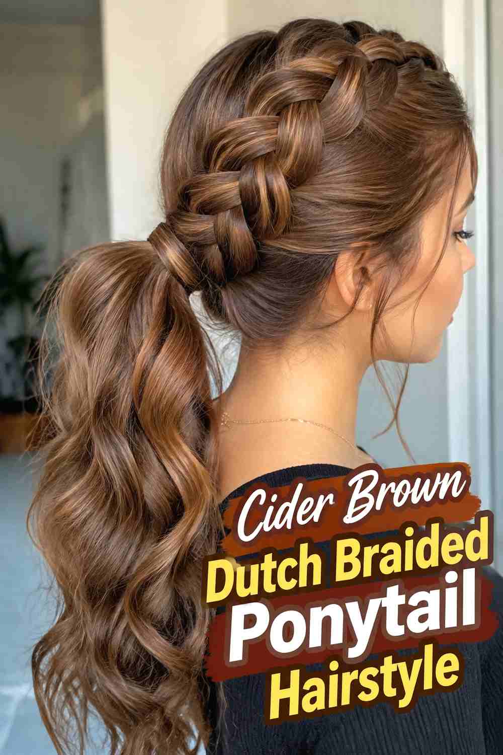 8. Cider Brown Dutch Braided Ponytail Hairstyle