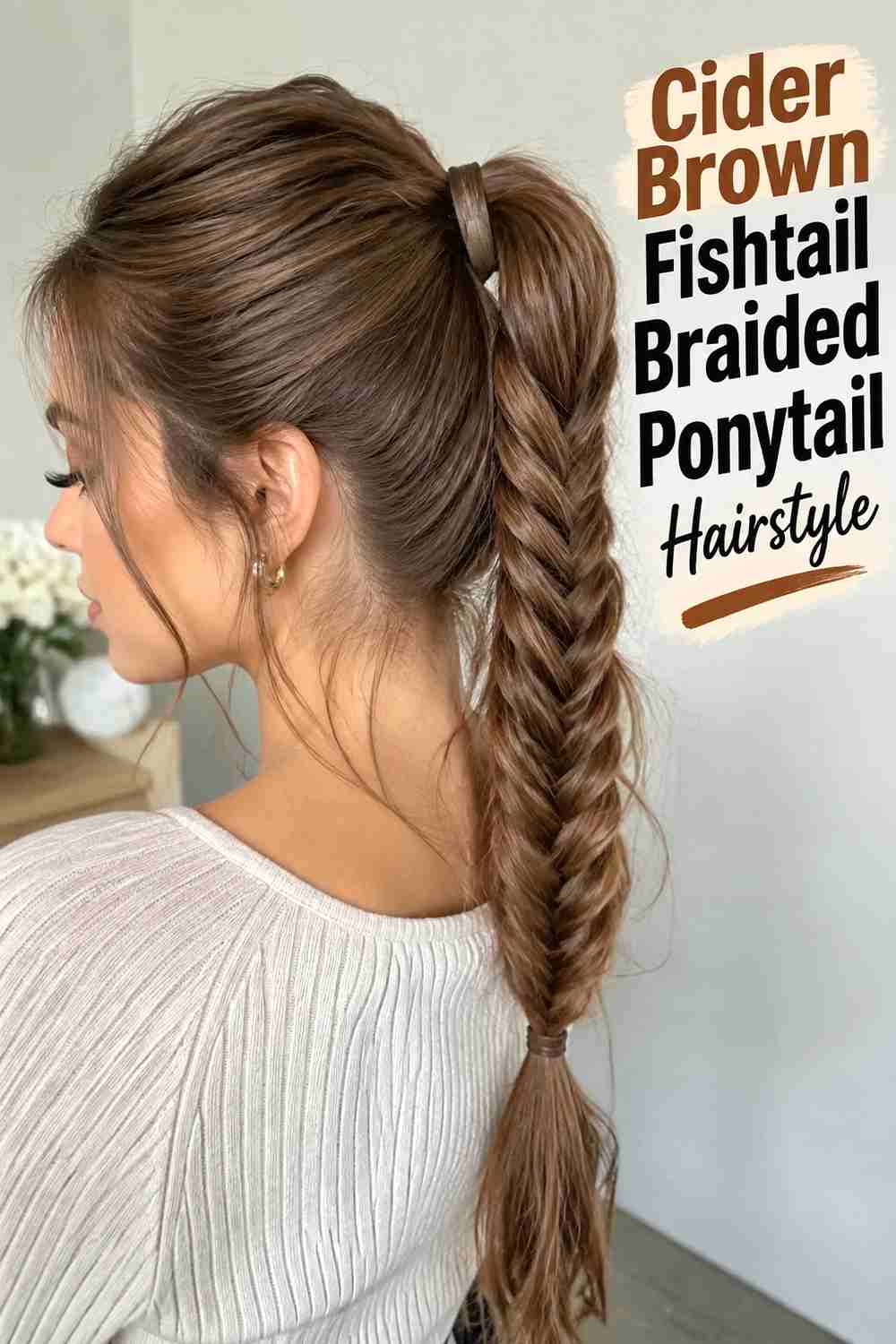 5. Cider Brown Fishtail Braided Ponytail Hairstyle