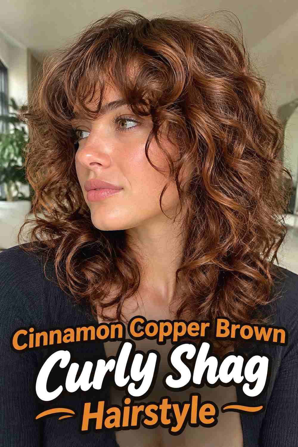 11. Cinnamon Copper Brown Curly Shag Hairstyle