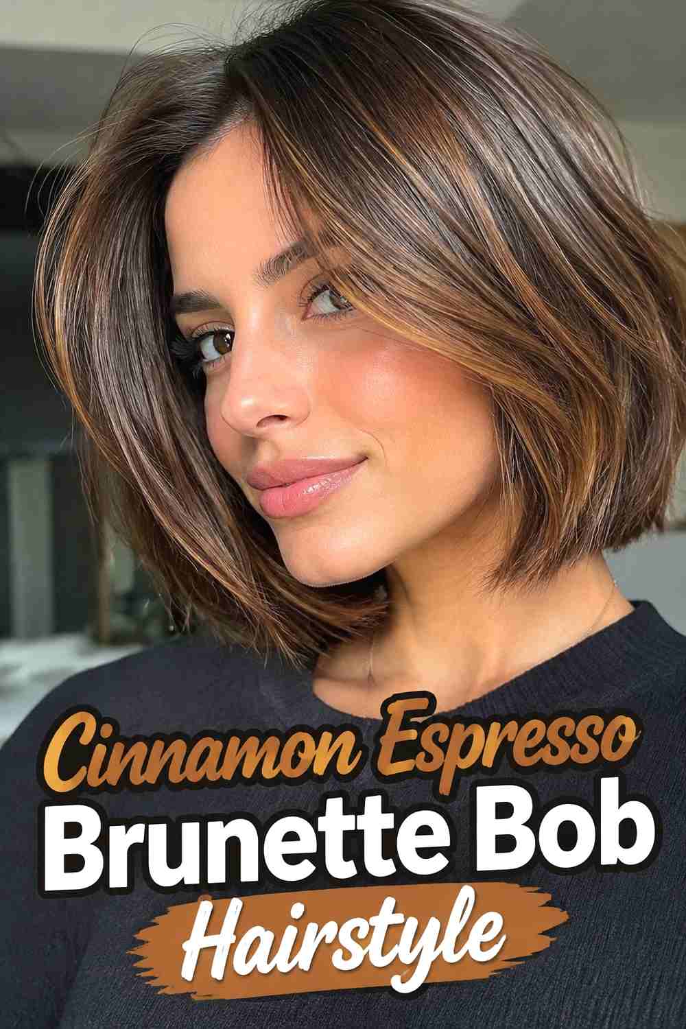 12. Cinnamon Espresso Brunette Bob Hairstyle