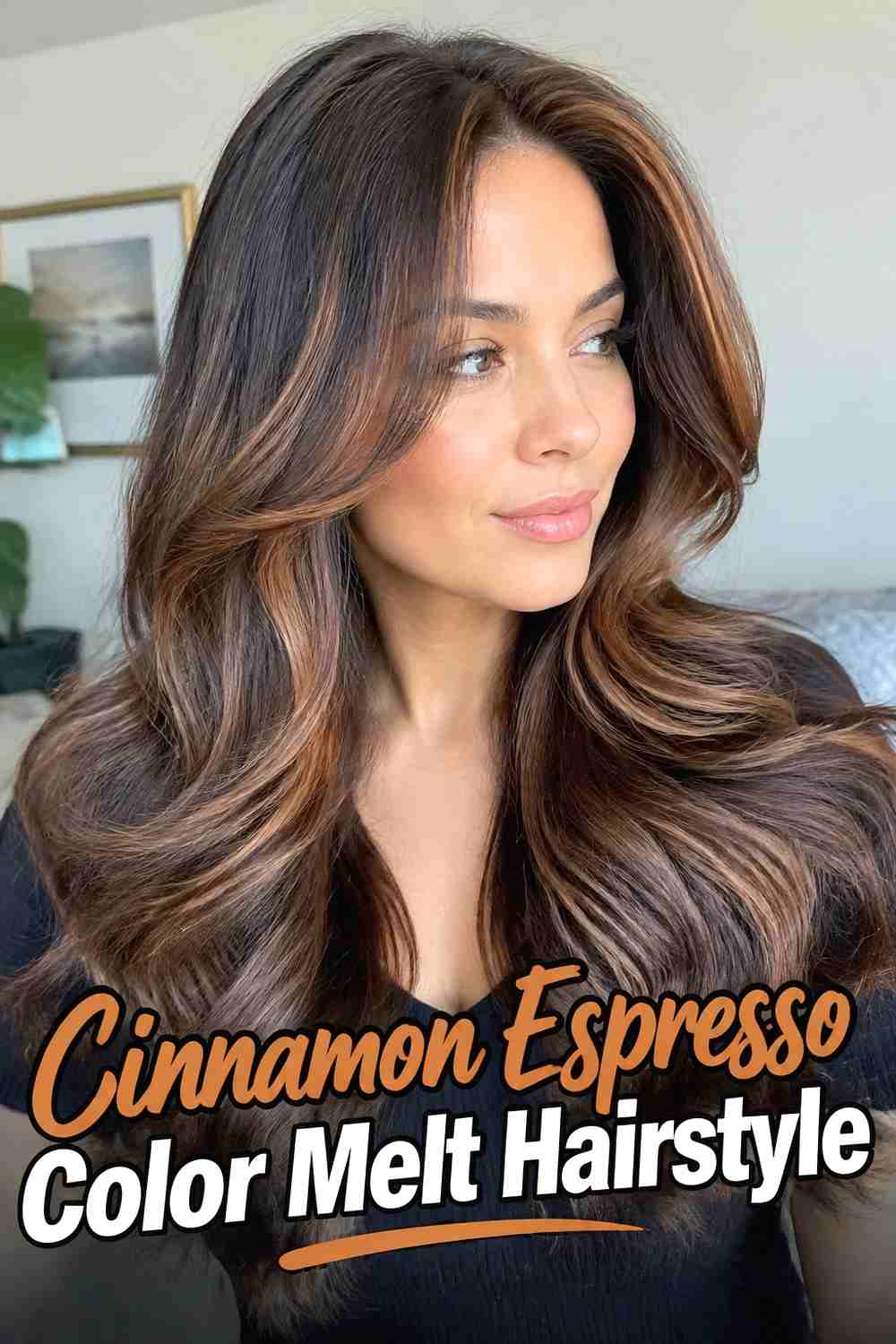 6. Cinnamon Espresso Color Melt Hairstyle