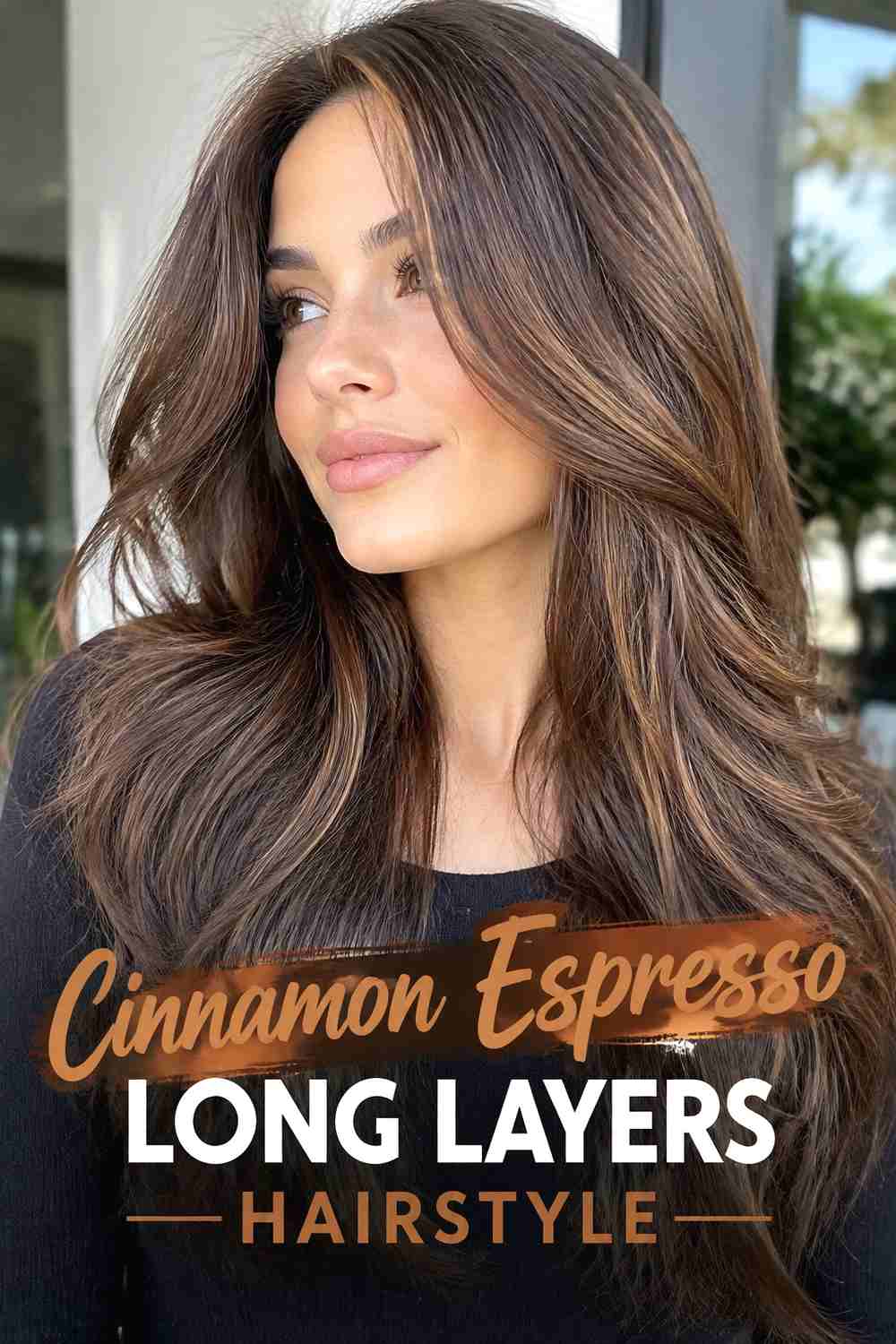 8. Cinnamon Espresso Long Layers Hairstyle