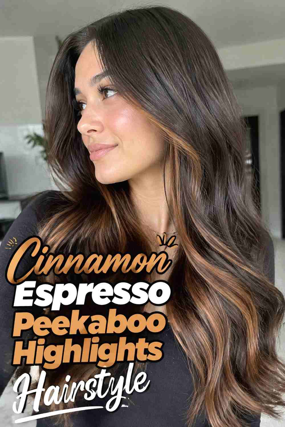 11. Cinnamon Espresso Peekaboo Highlights Hairstyle