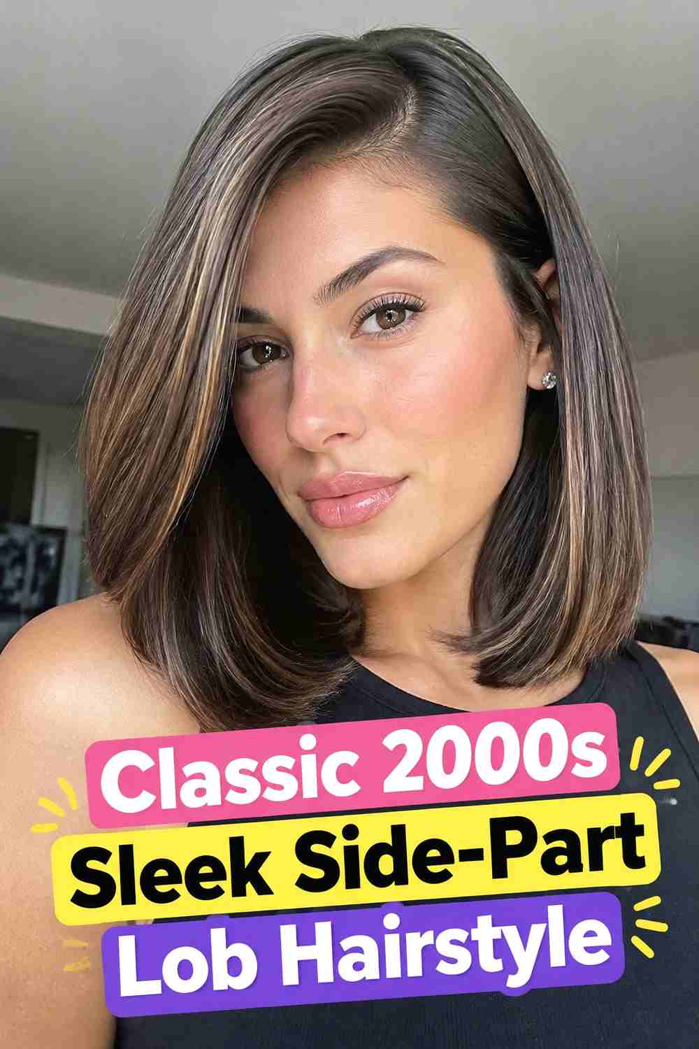 1. Classic 2000s Sleek Side Part Lob Hairstyle