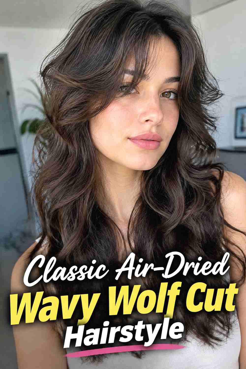 1. Classic Air Dried Wavy Wolf Cut Hairstyle
