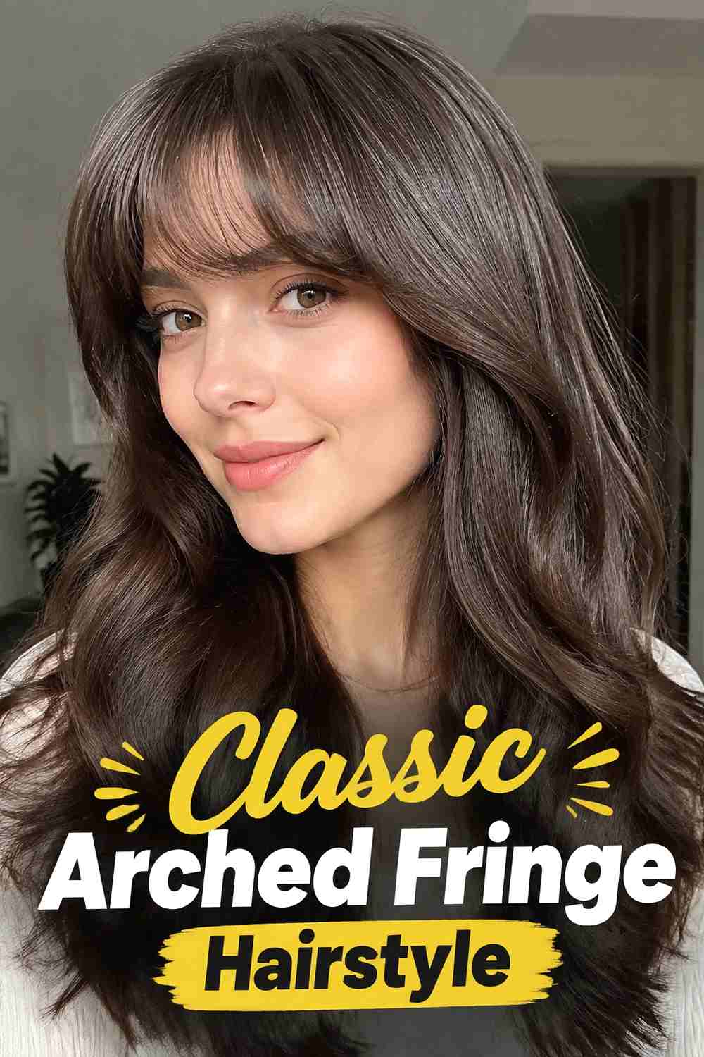 1. Classic Arched Fringe Hairstyle