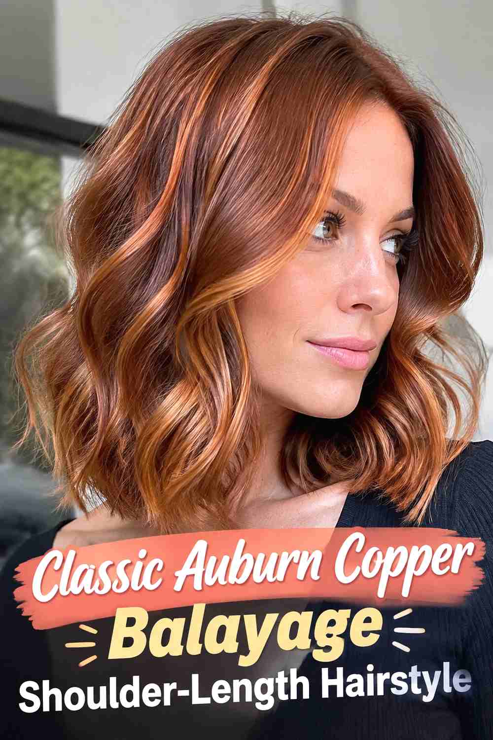1. Classic Auburn Copper Balayage Shoulder Length Hairstyle