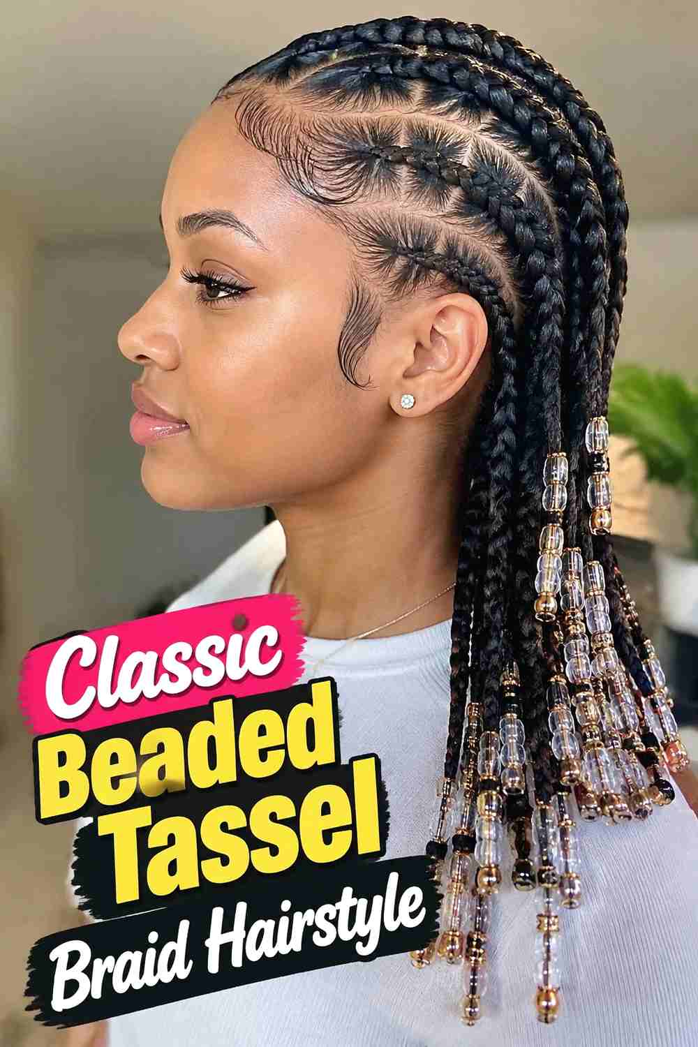 1. Classic Beaded Tassel Braid Hairstyle
