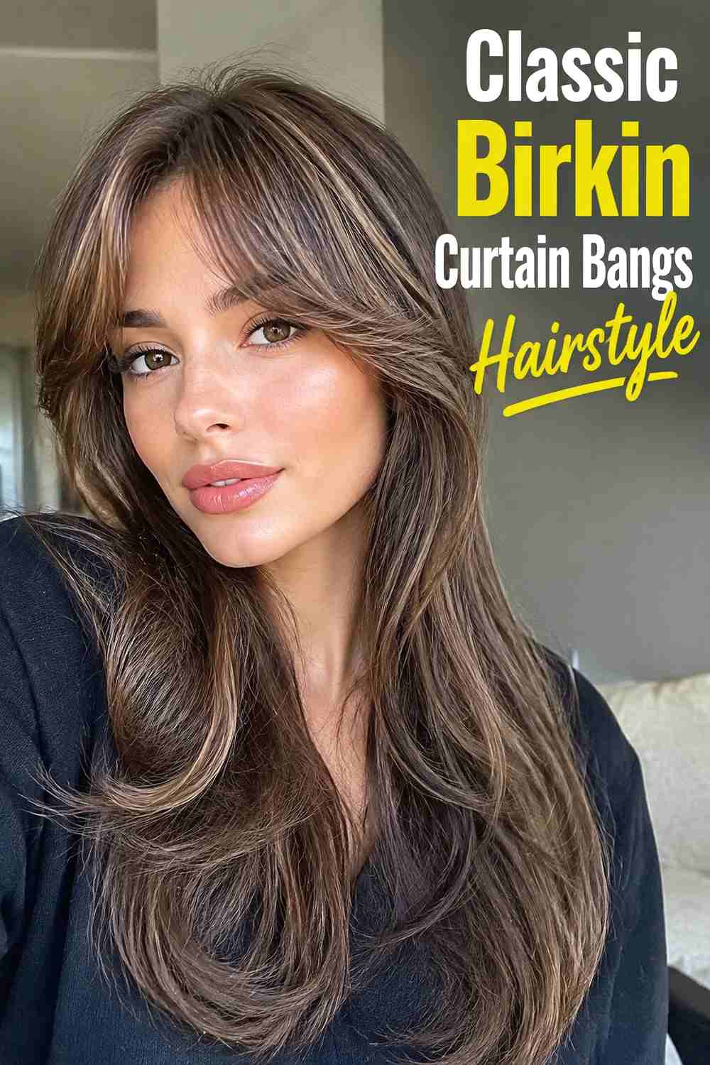 1. Classic Birkin Curtain Bangs Hairstyle