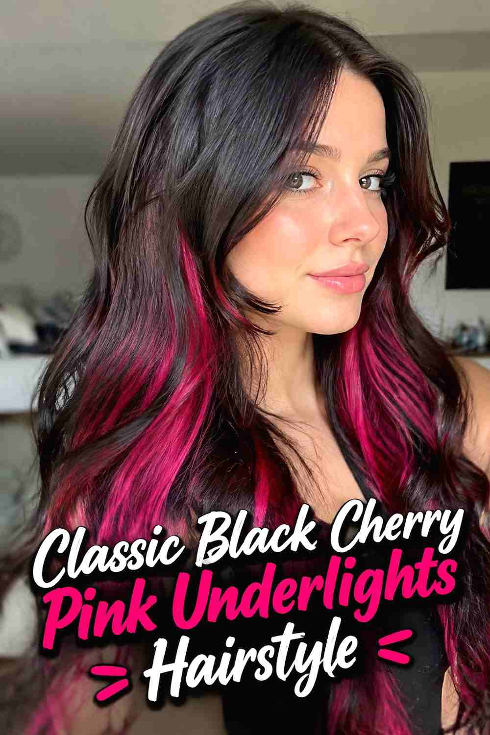 1. Classic Black Cherry Pink Underlights Hairstyle