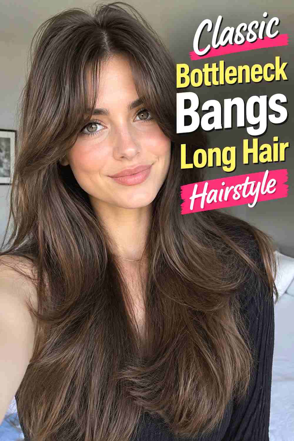 1. Classic Bottleneck Bangs Long Hair Hairstyle