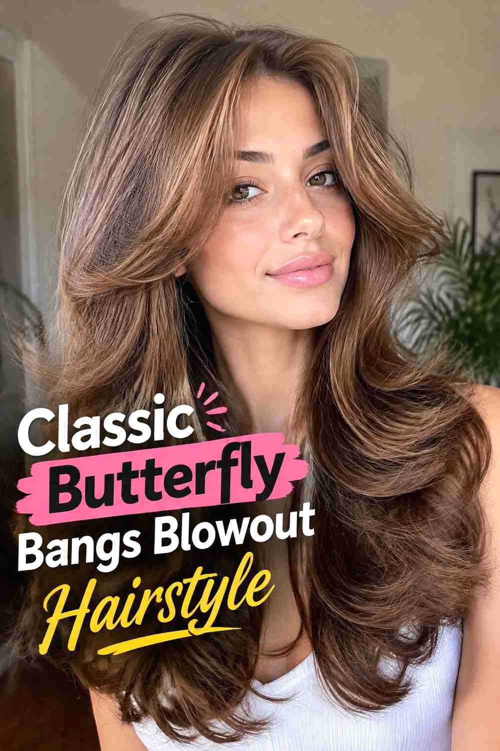 1. Classic Butterfly Bangs Blowout Hairstyle
