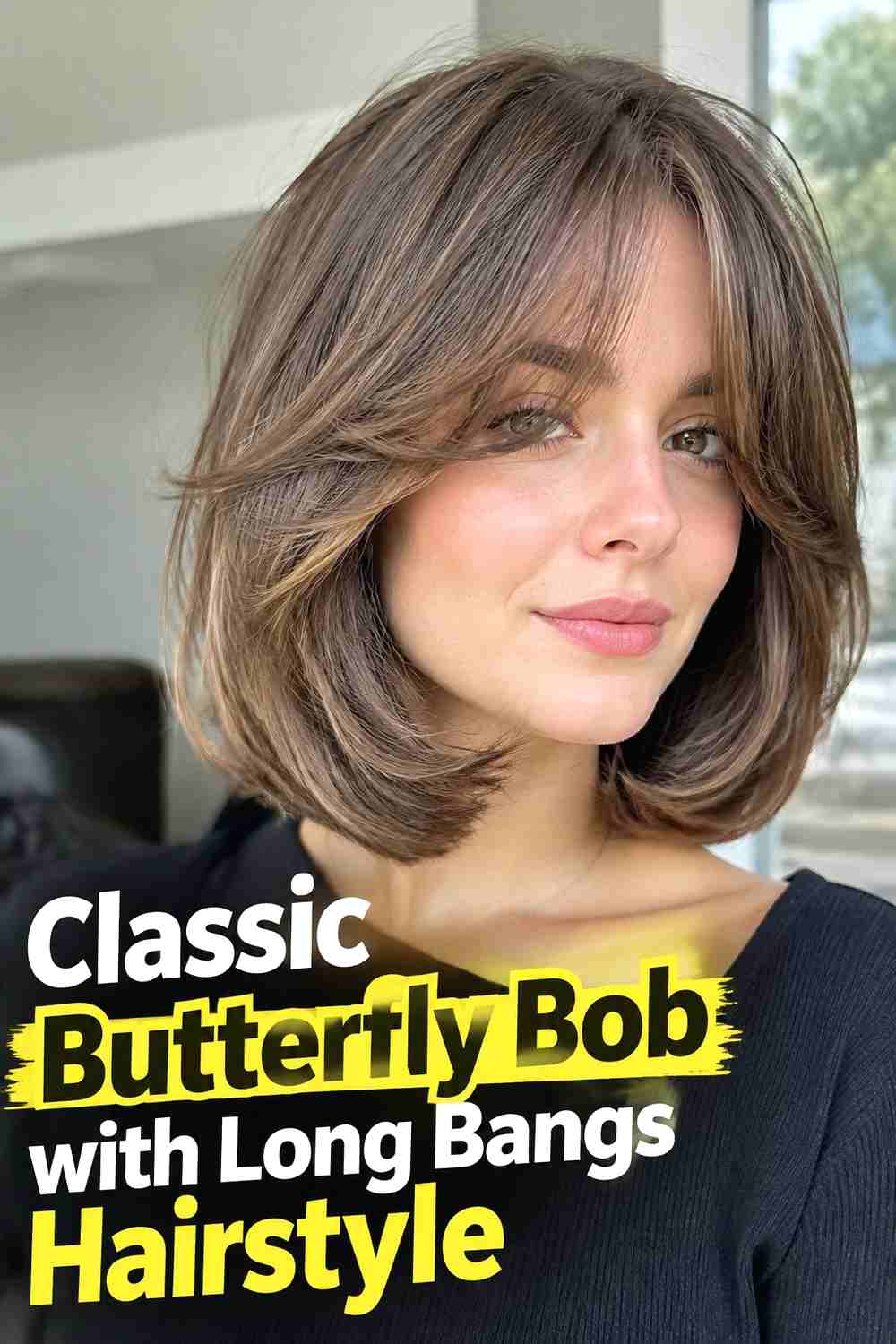 1. Classic Butterfly Bob With Long Bangs Hairstyle