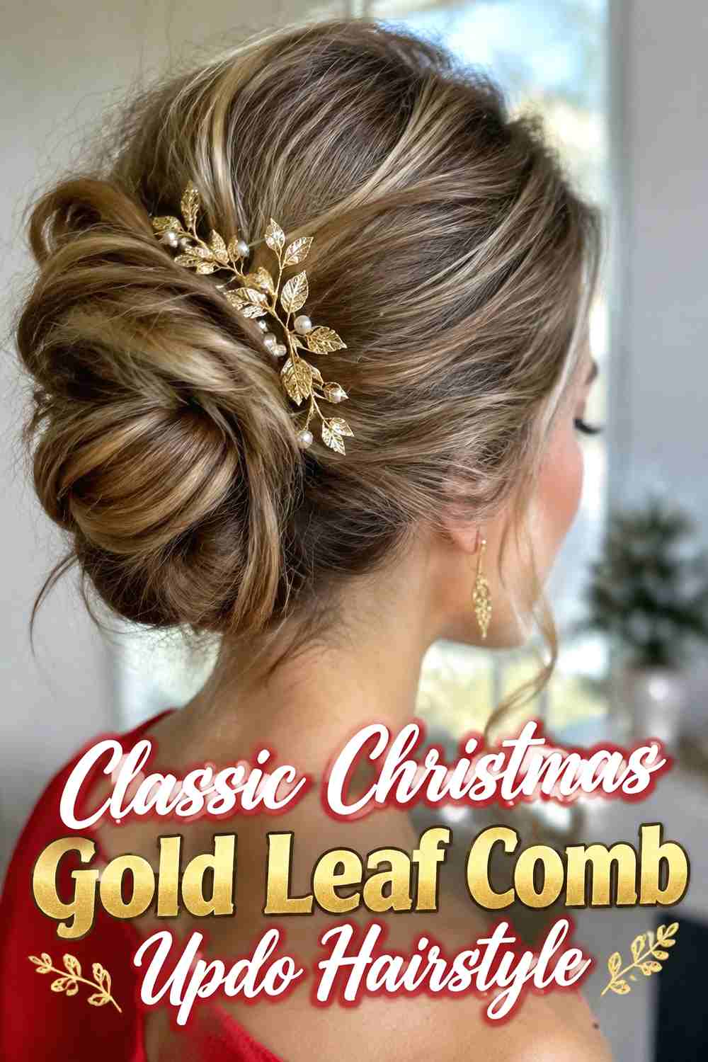 1. Classic Christmas Gold Leaf Comb Updo Hairstyle