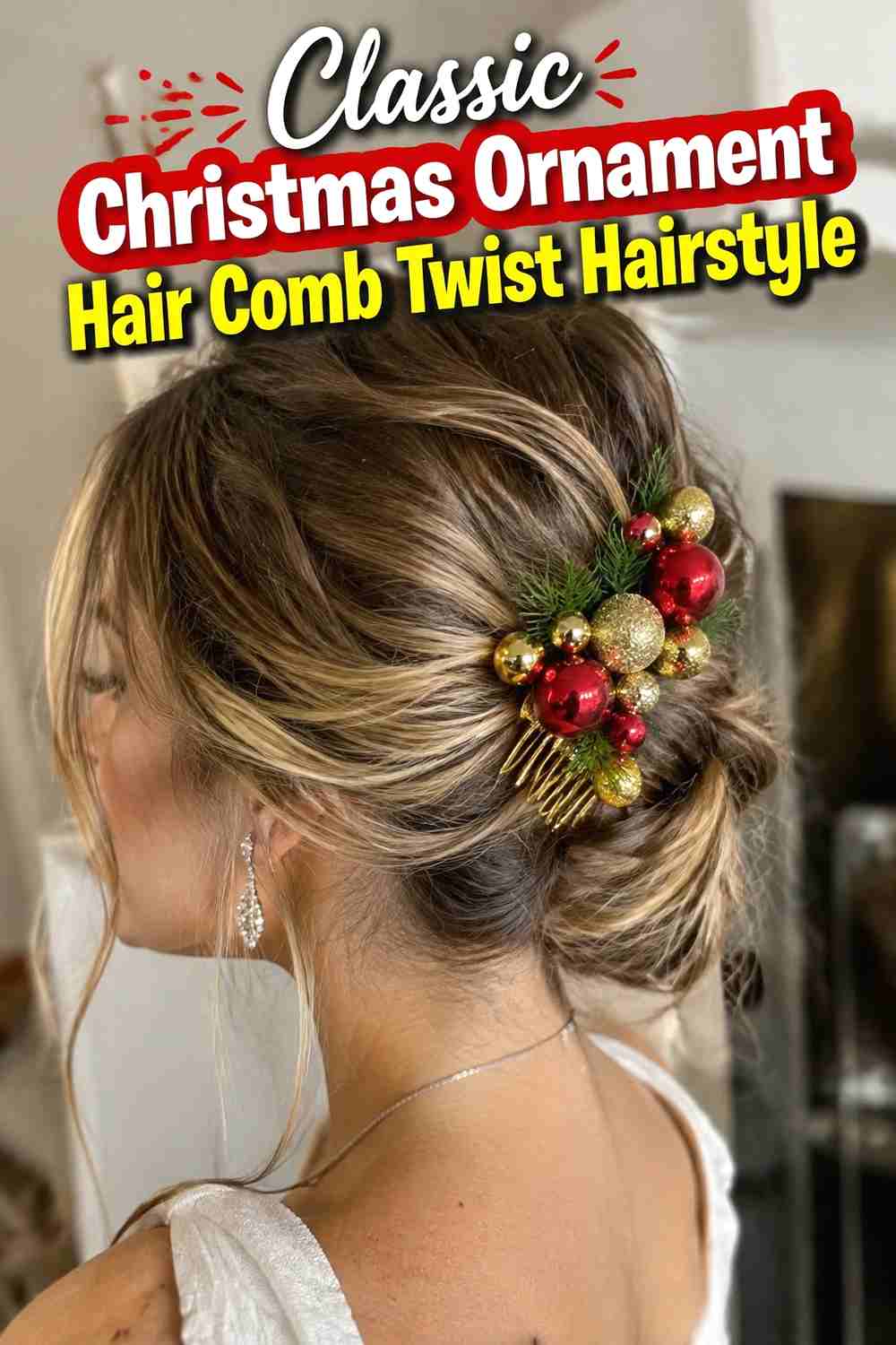1. Classic Christmas Ornament Hair Comb Twist Hairstyle