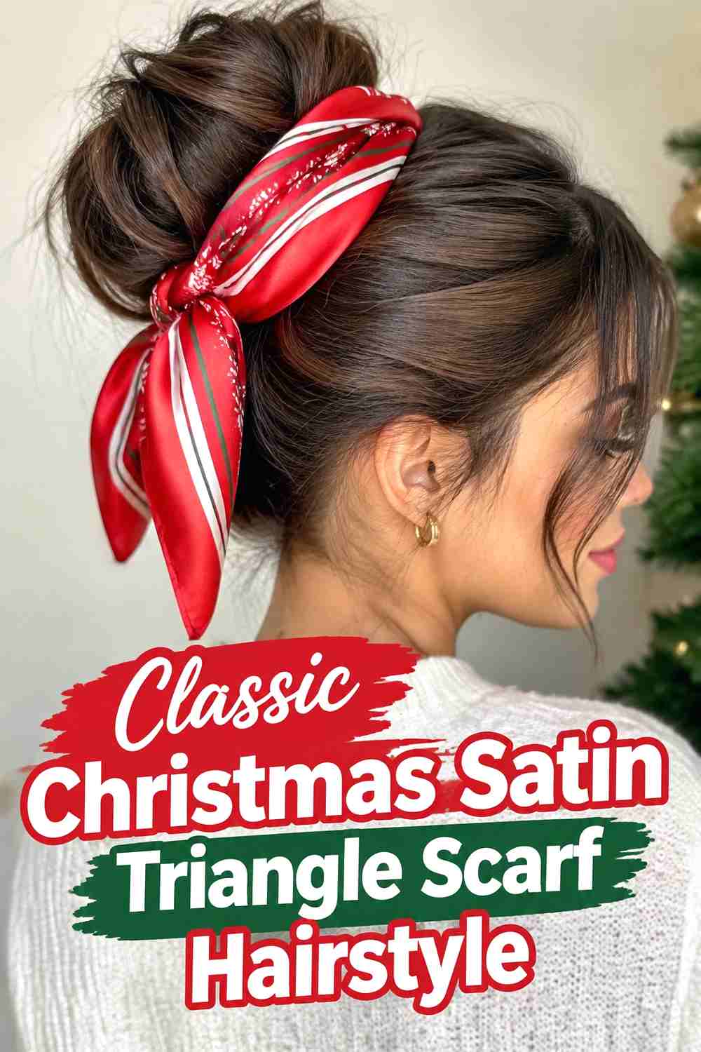 1. Classic Christmas Satin Triangle Scarf Hairstyle